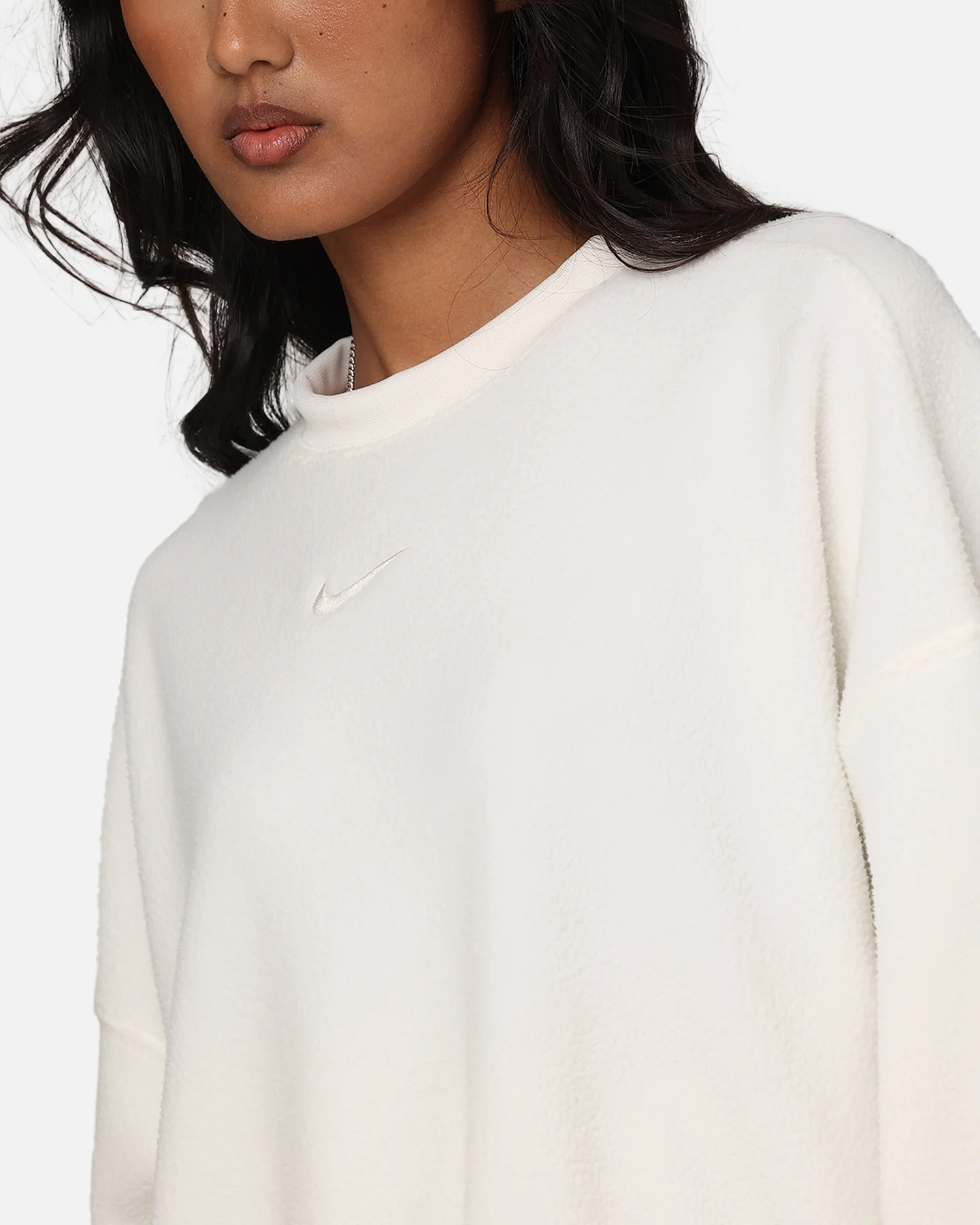 Nike Women's Sportswear Plush Mod Cropped Crewneck Sail/Lt Orewood Brown - Image 7