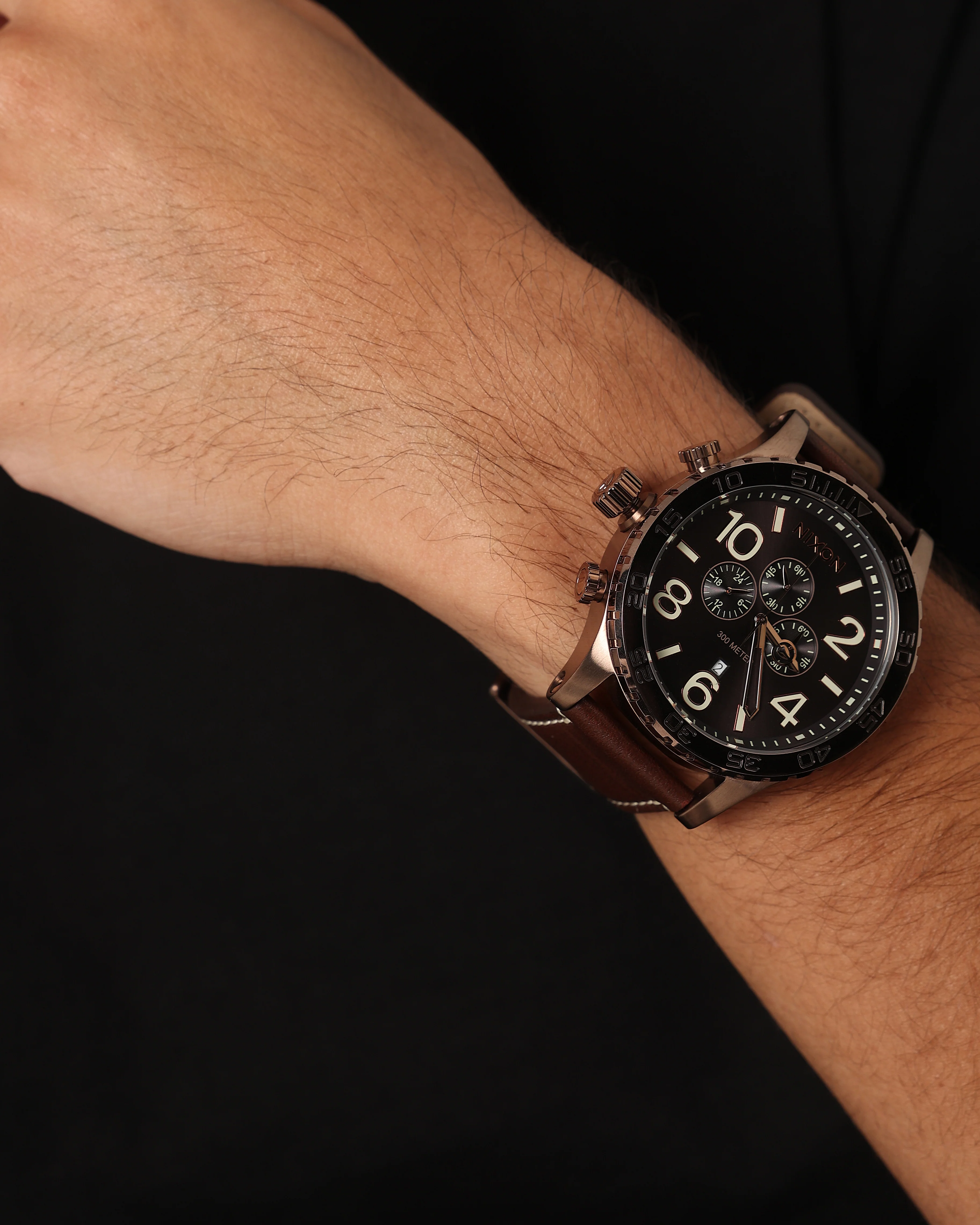 Nixon 51-30 Chrono Leather Watch Chocolate/Dark Roast Brown - Image 3
