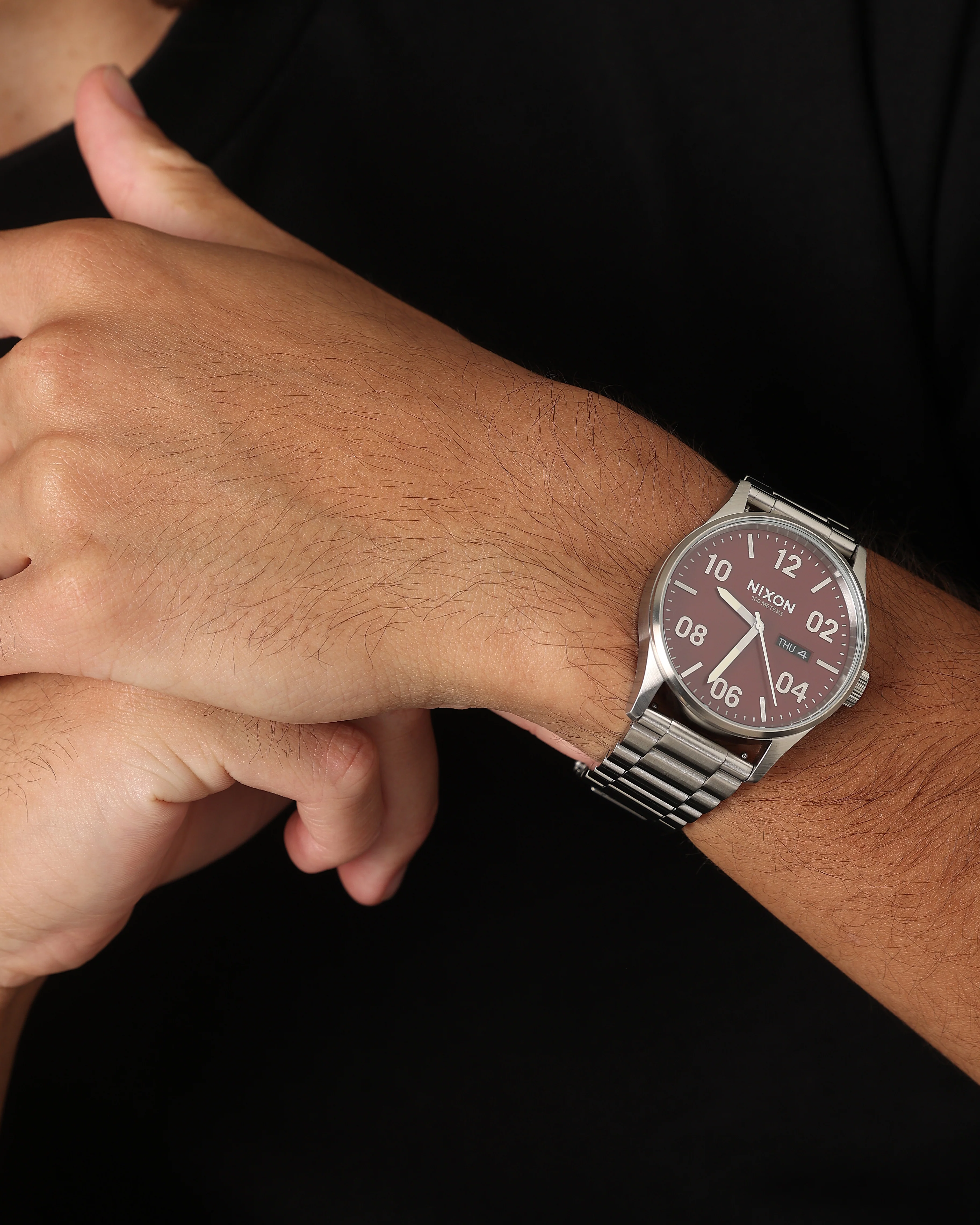 Nixon Sentry Stainless Steel Silver/Cranberry - Image 3