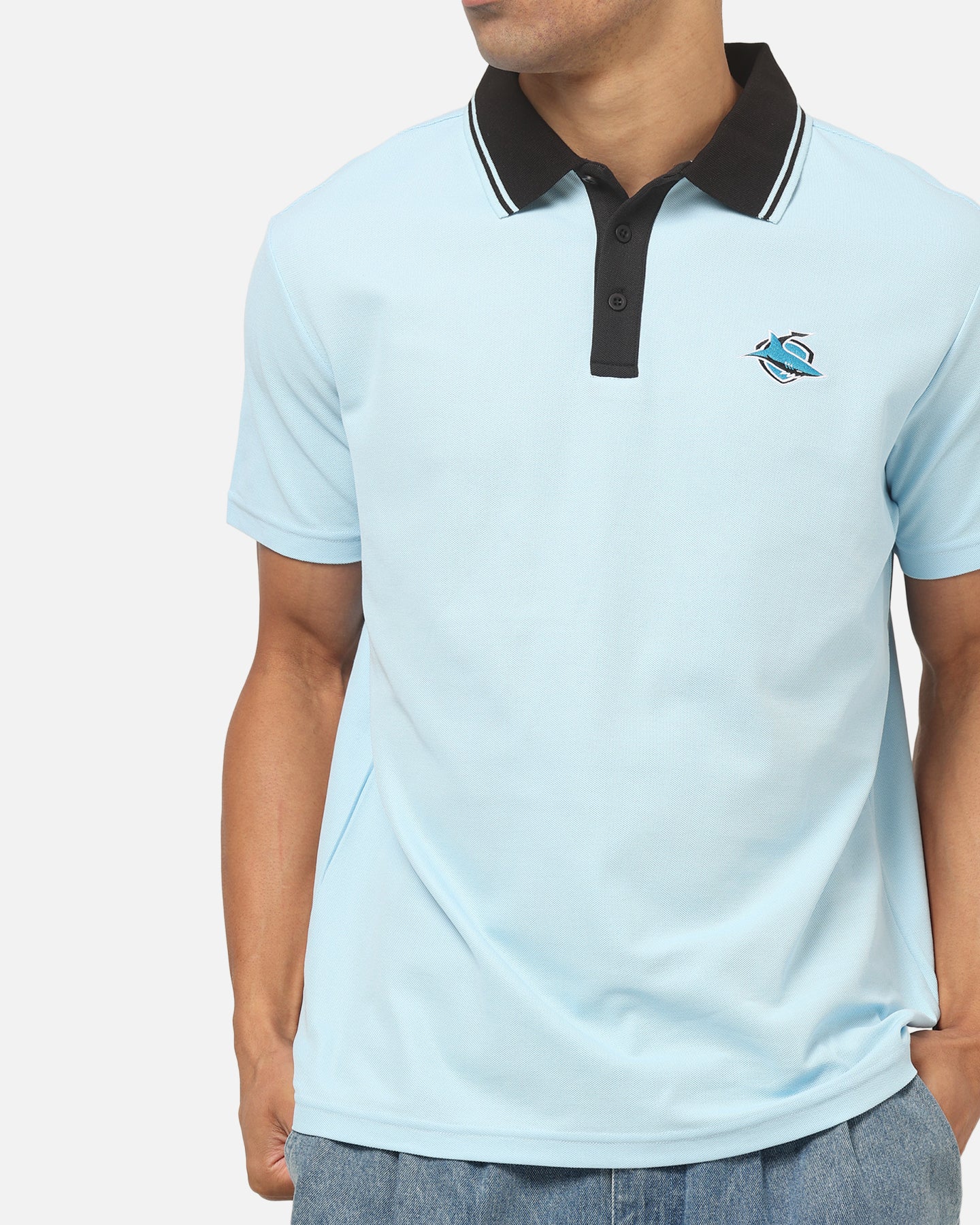 Bleacher Athletic Cronulla-Sutherland Sharks NRL Adult Golf Polo T-Shirt Light Blue - Image 6