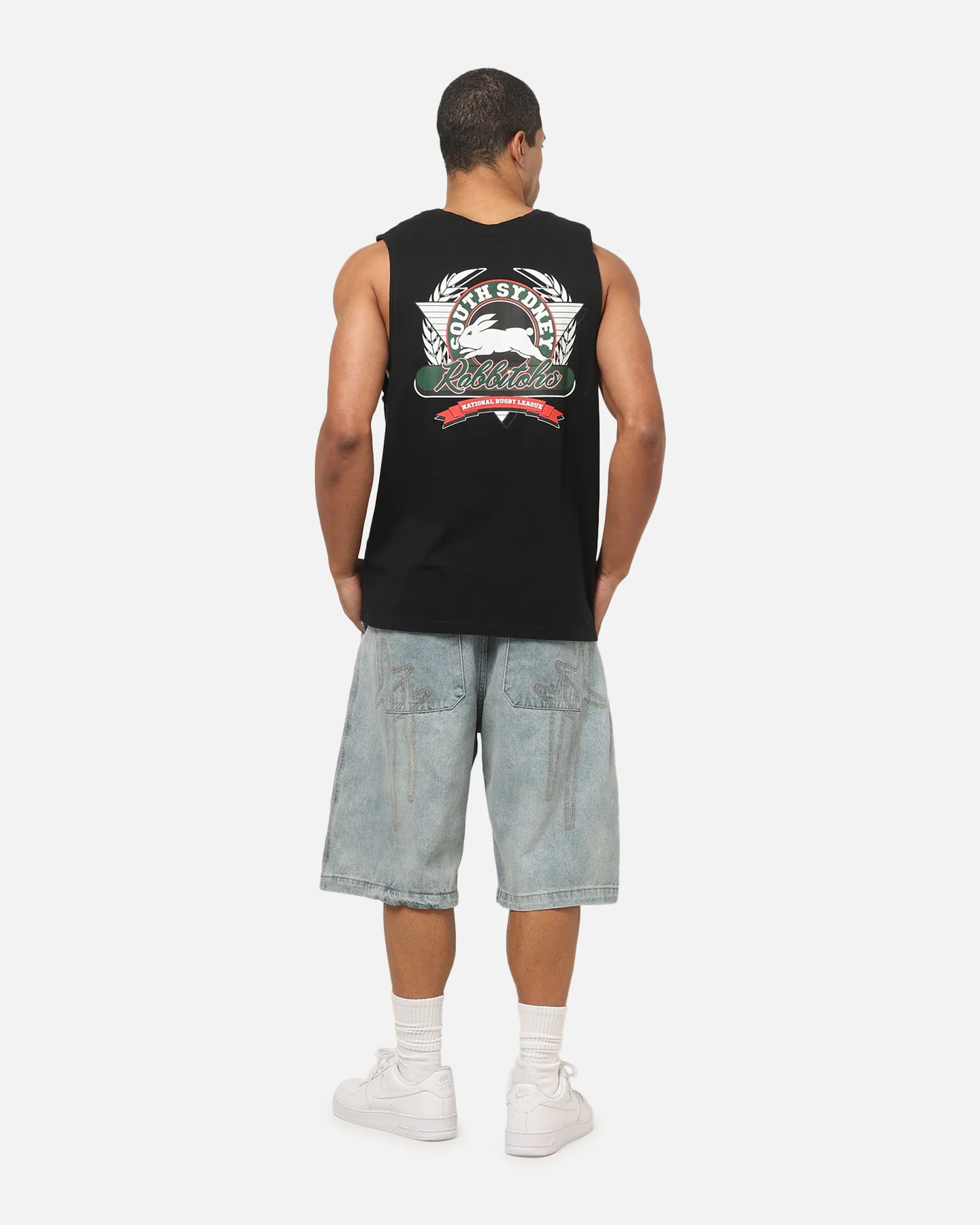 Bleacher Athletic South Sydney Rabbitohs NRL Adult Muscle T-Shirt Black - Image 3