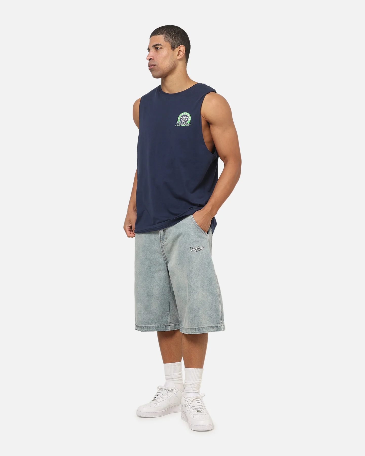 Bleacher Athletic Canberra Raiders NRL Adult Muscle T-Shirt Navy - Image 4