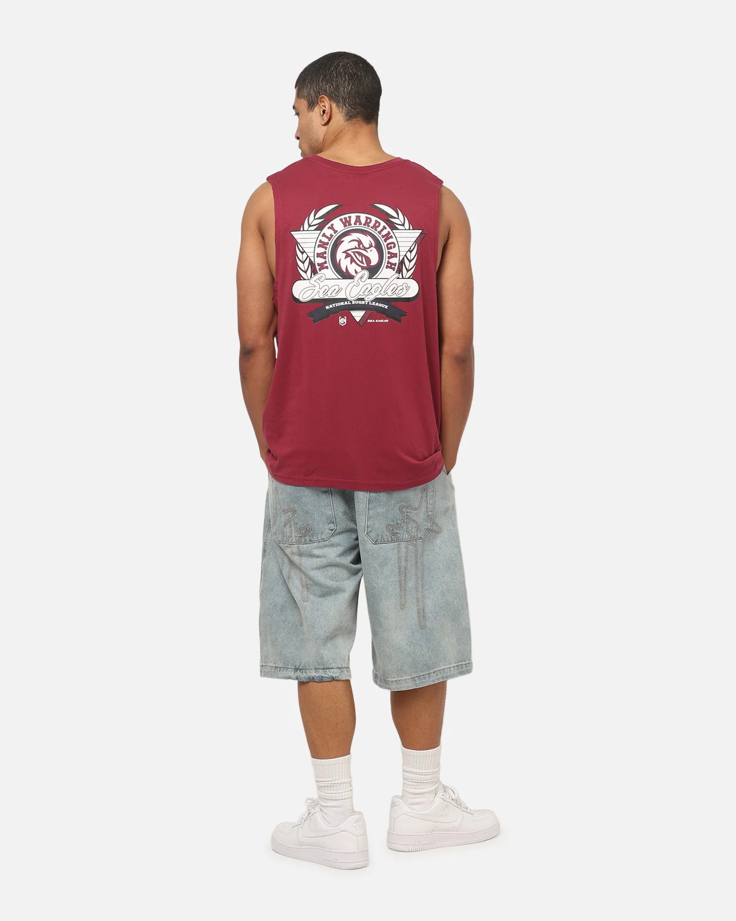Bleacher Athletic Manly Warringah Sea Eagles NRL Adult Muscle T-Shirt Maroon - Image 3
