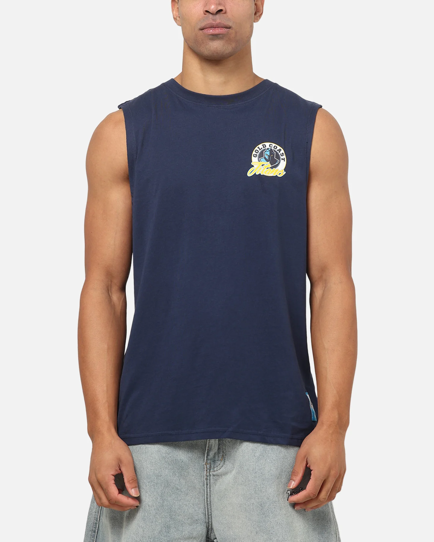 Bleacher Athletic Gold Coast Titans NRL Adult Muscle T-Shirt Navy - Image 2