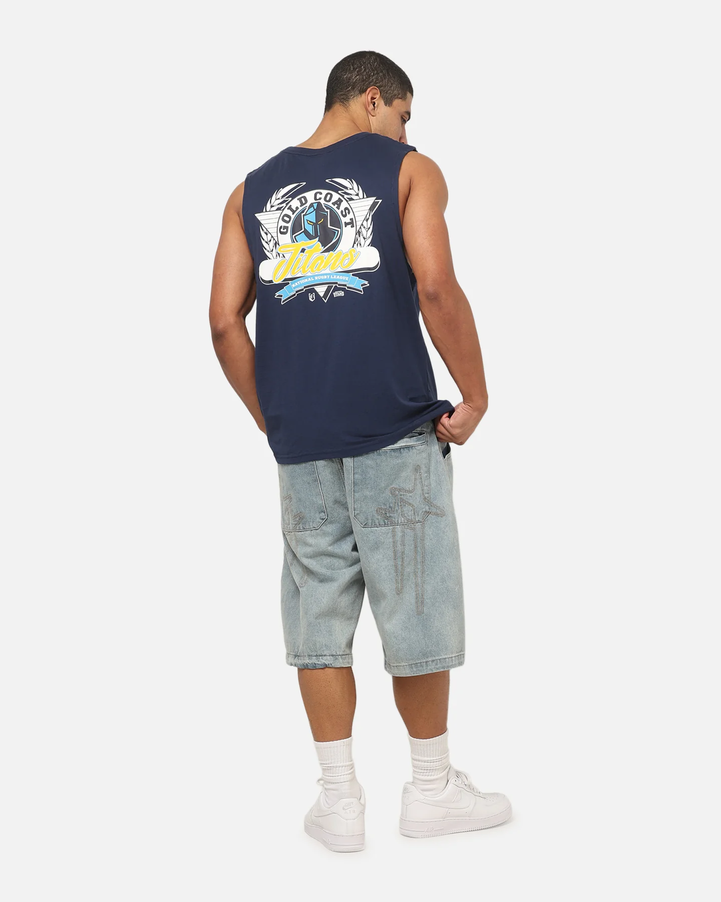 Bleacher Athletic Gold Coast Titans NRL Adult Muscle T-Shirt Navy - Image 3