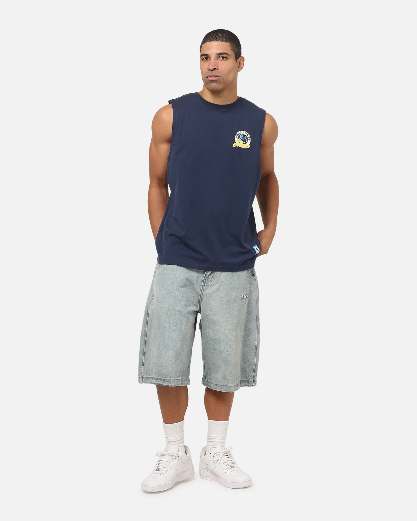 Bleacher Athletic Gold Coast Titans NRL Adult Muscle T-Shirt Navy - Image 4