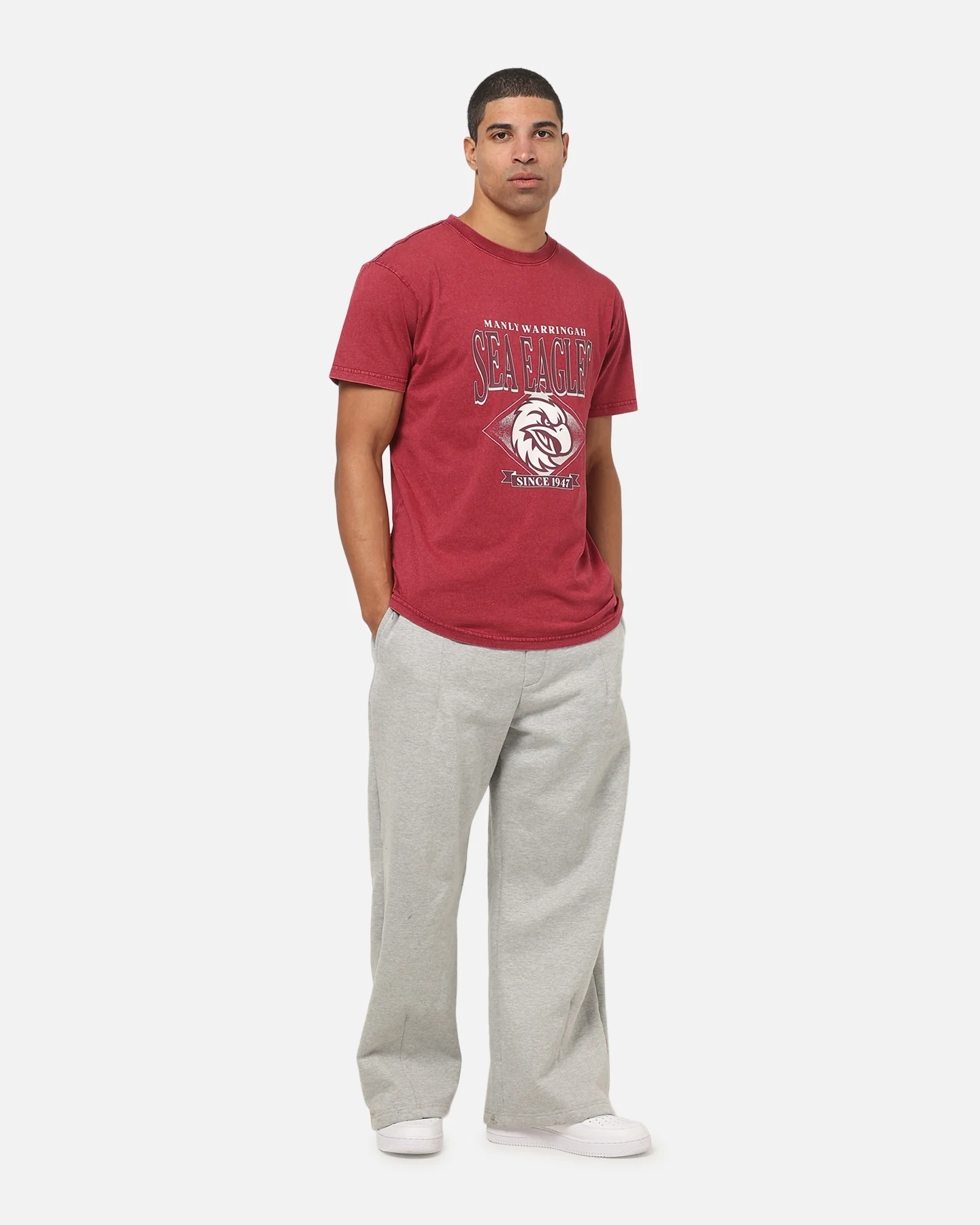 Bleacher Athletic Manly Warringah Sea Eagles Adult Washed Team T-Shirt Maroon - Image 2