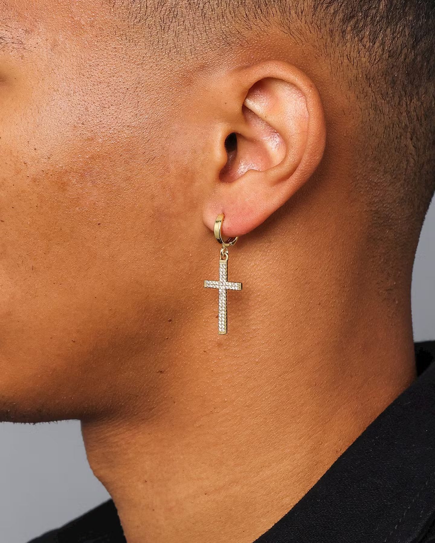 NXS Cross Earring Iced Gold - Image 3