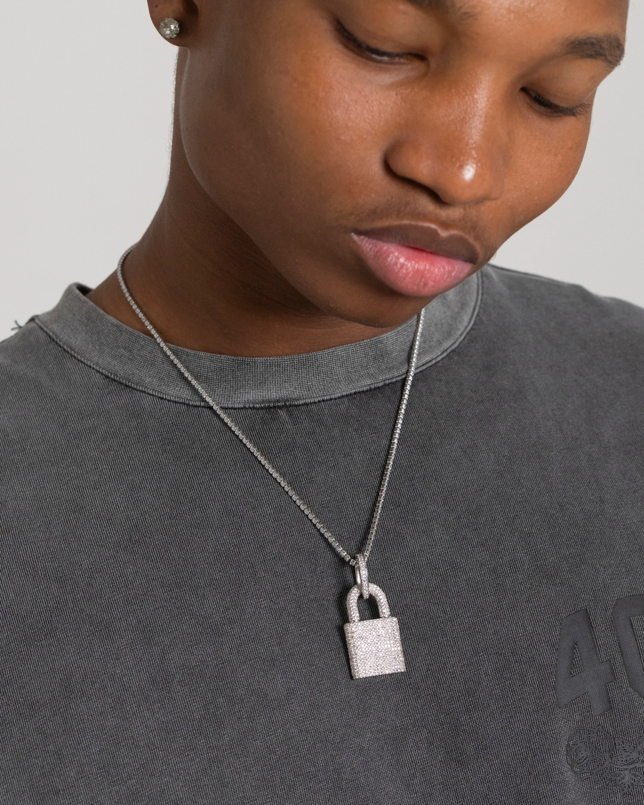 NXS Iced Padlock Pendant Iced White Gold - Image 2