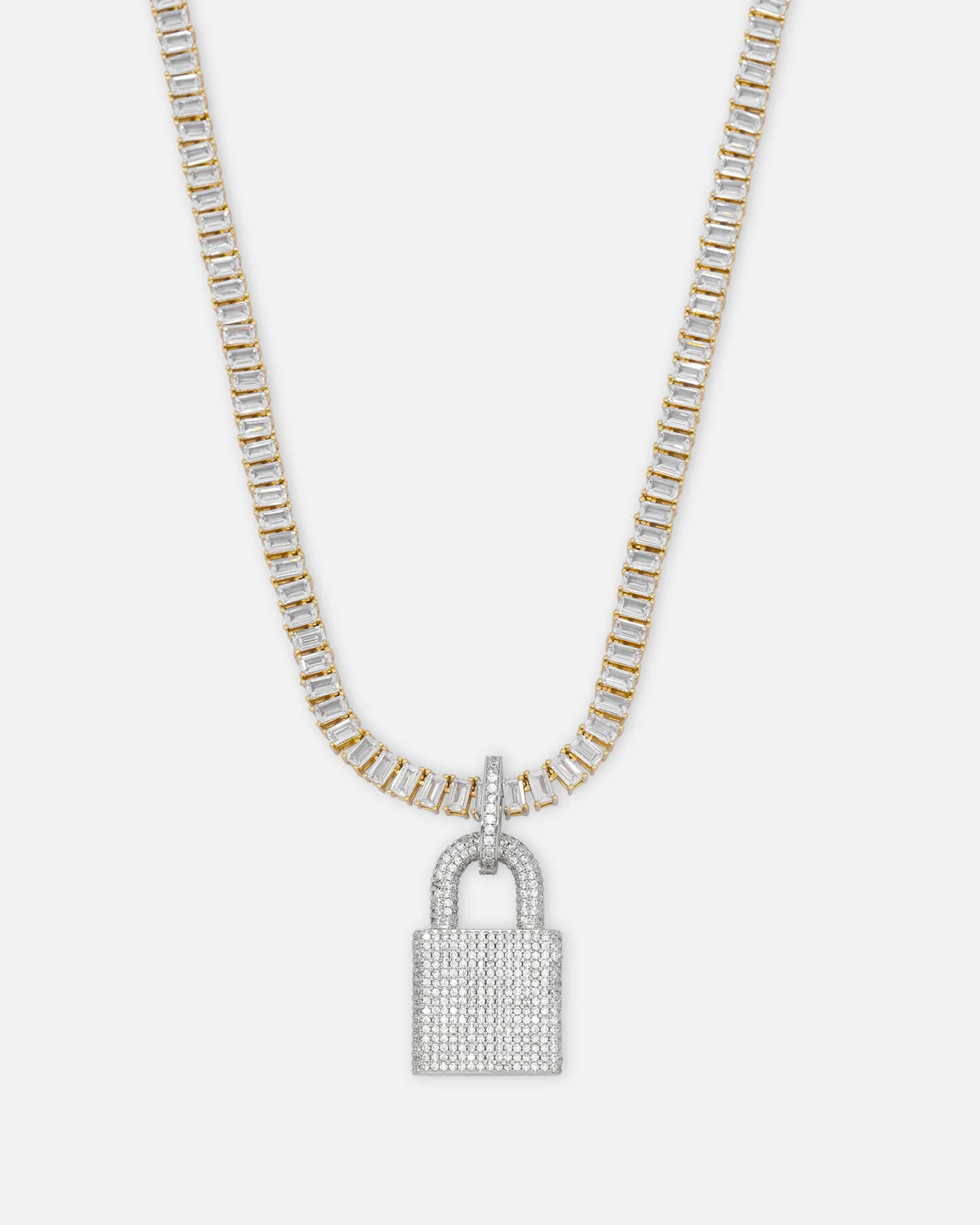 NXS Iced Padlock Pendant Iced White Gold - Image 3