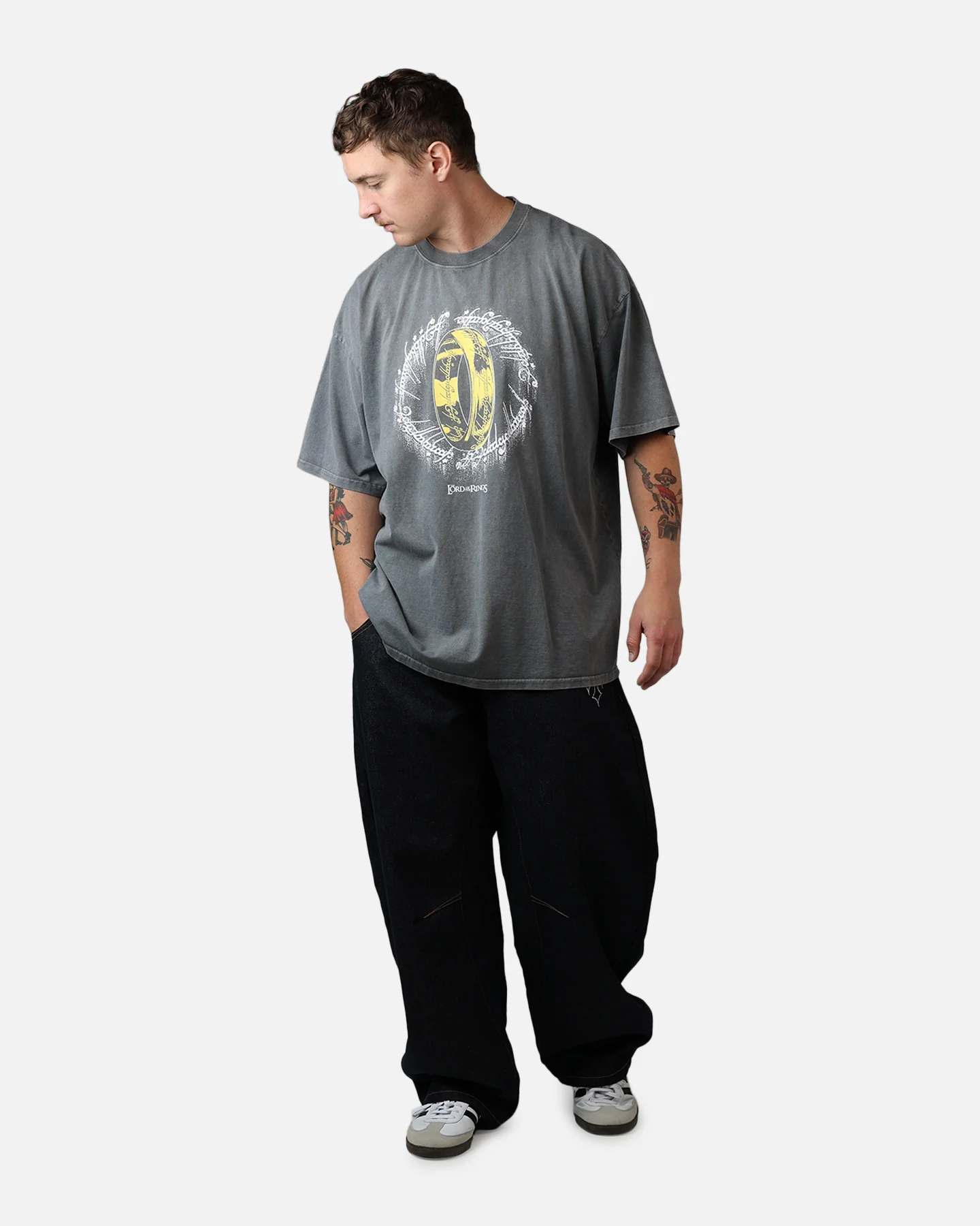 73Studio X Lord Of The Rings One Ring Vintage T-Shirt Washed Charcoal - Image 3
