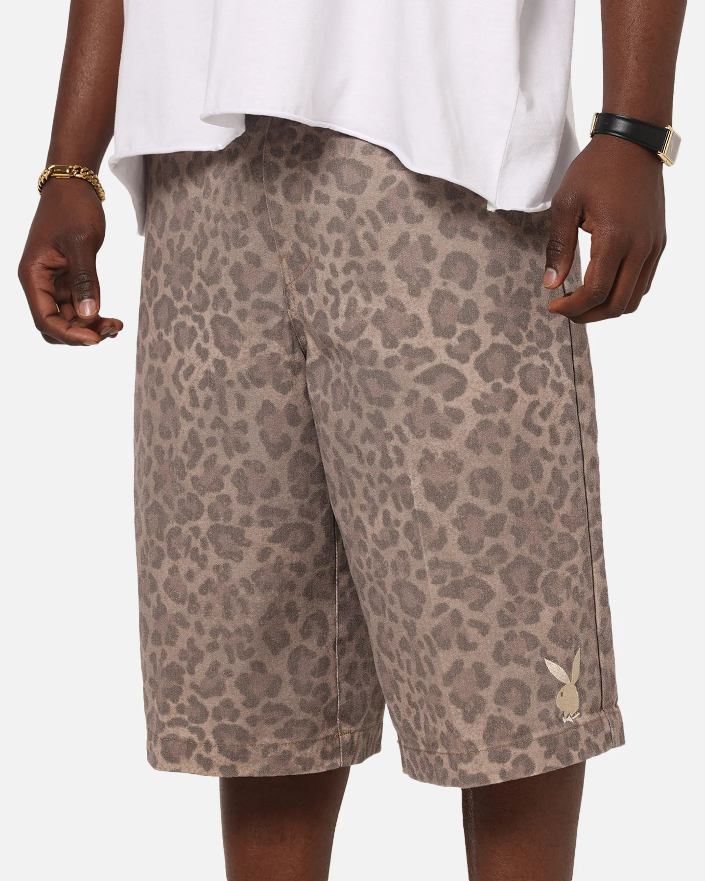 Playboy All Over Print Shorts Leopard Beige - Image 3