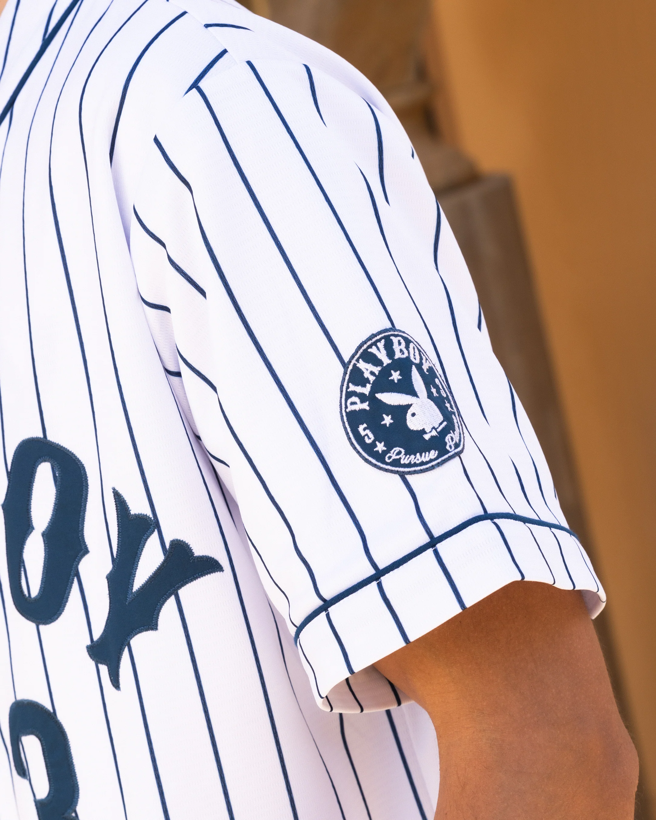 Playboy By Culture Kings Bunny Baseball Shirt Jersey White/Navy - Image 9