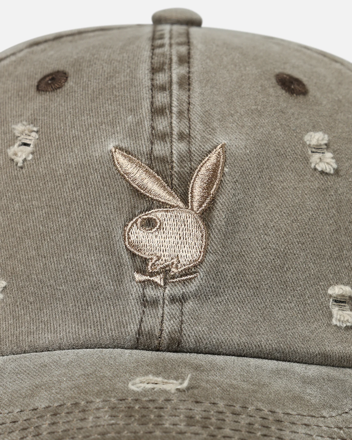 Playboy Distressed Twill Embroidered Strapback Dad Hat Brown/Tan - Image 5