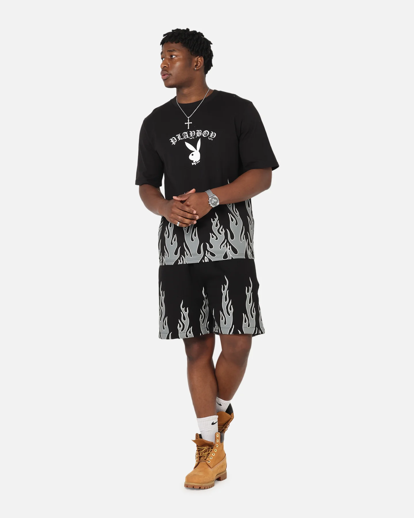 Playboy Gothic Flames Shorts Black - Image 2