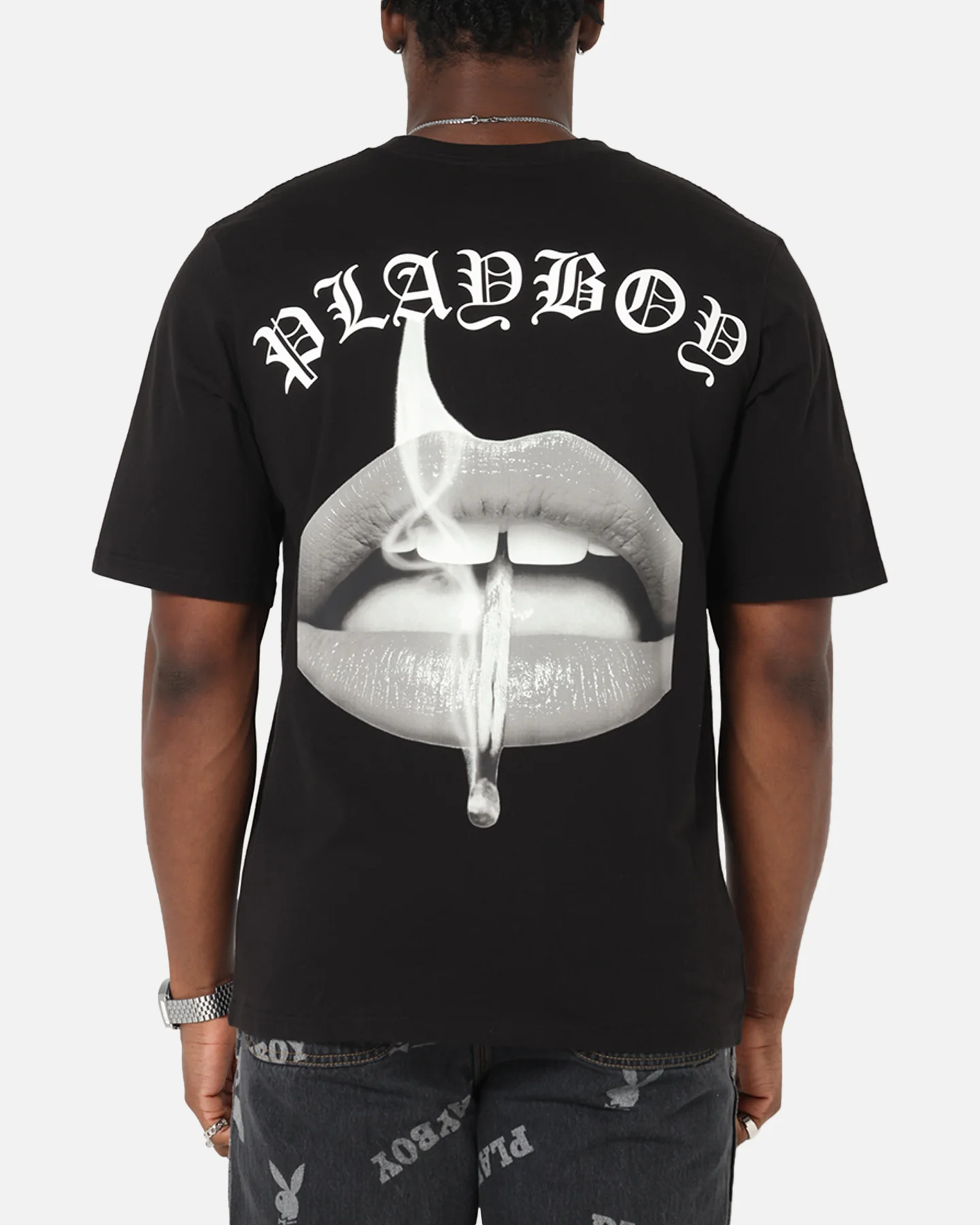 Playboy Gothic Mono Lips T-Shirt Black