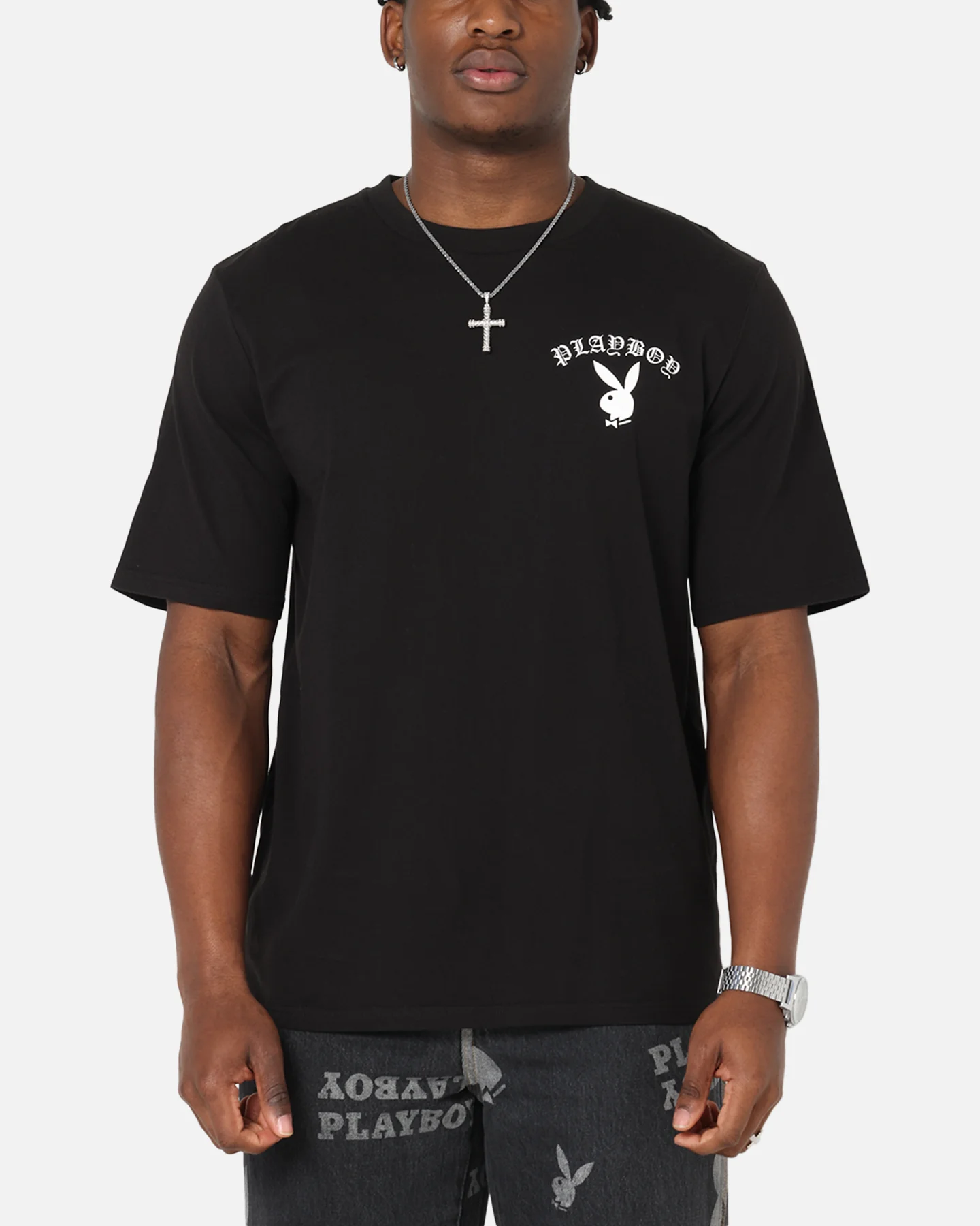 Playboy Gothic Mono Lips T-Shirt Black - Image 2