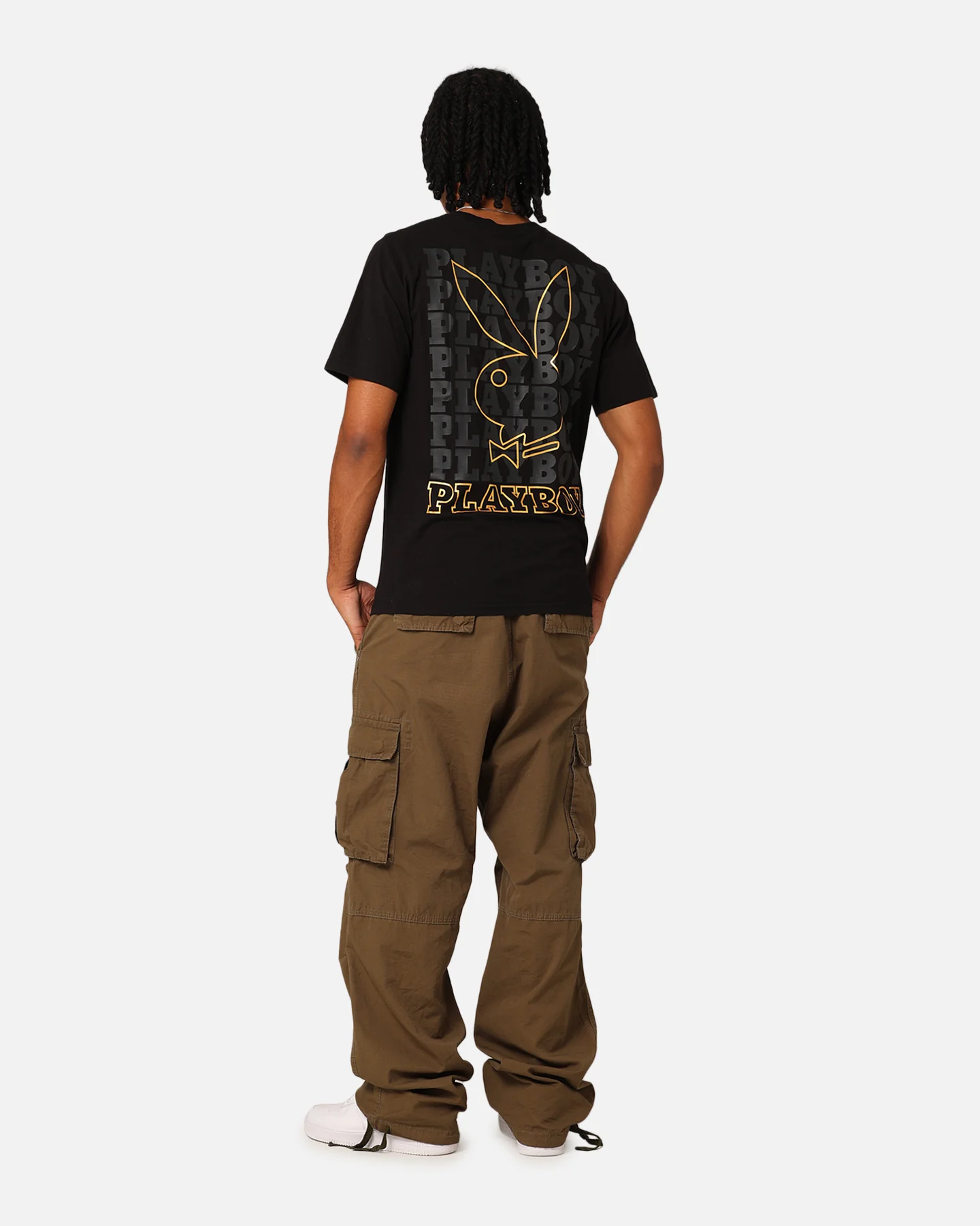 Playboy Linear Classic Bunny Stack T-Shirt Washed Black - Image 3