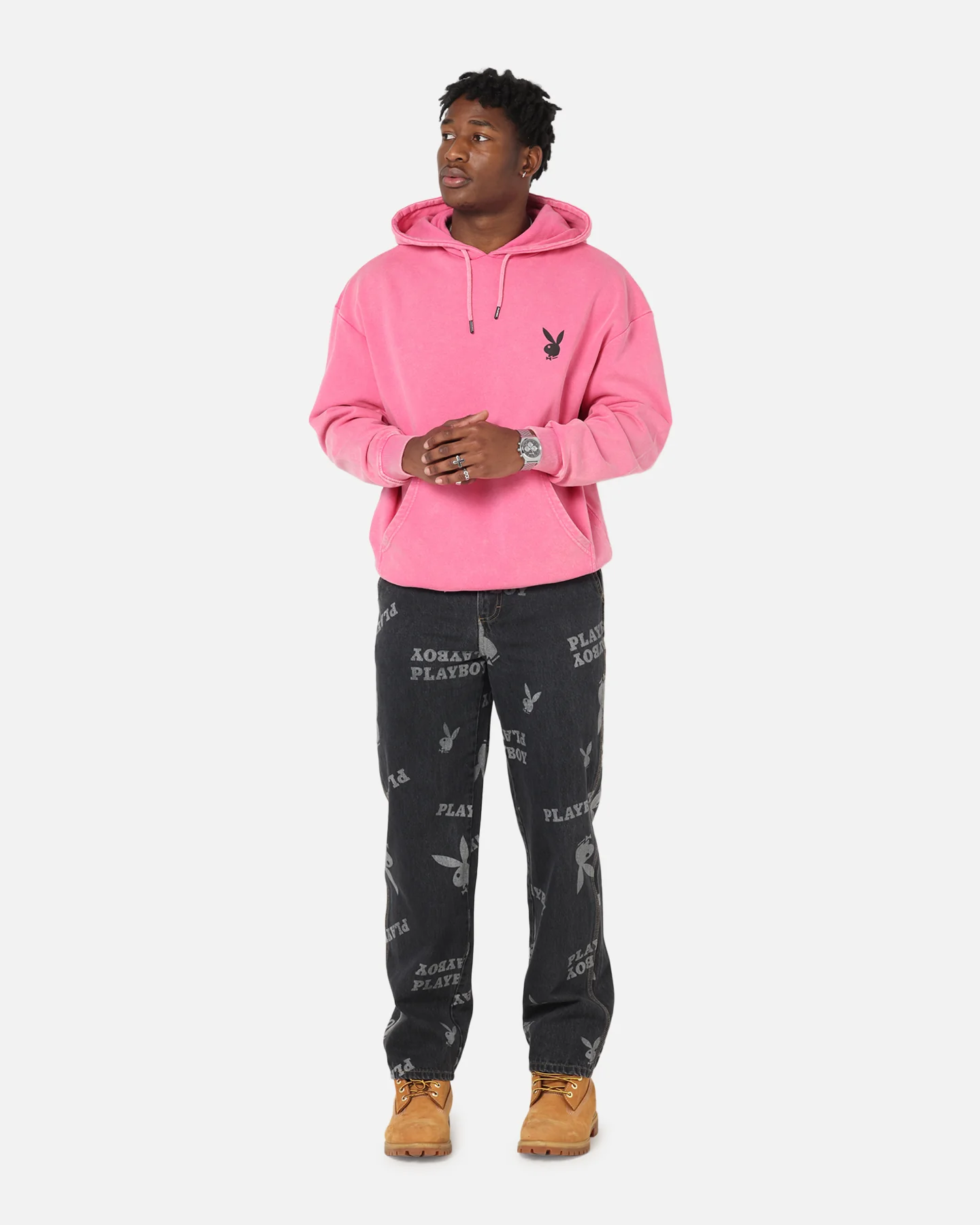 Playboy Stack Washed Hoodie Washed Raspberry - Image 4