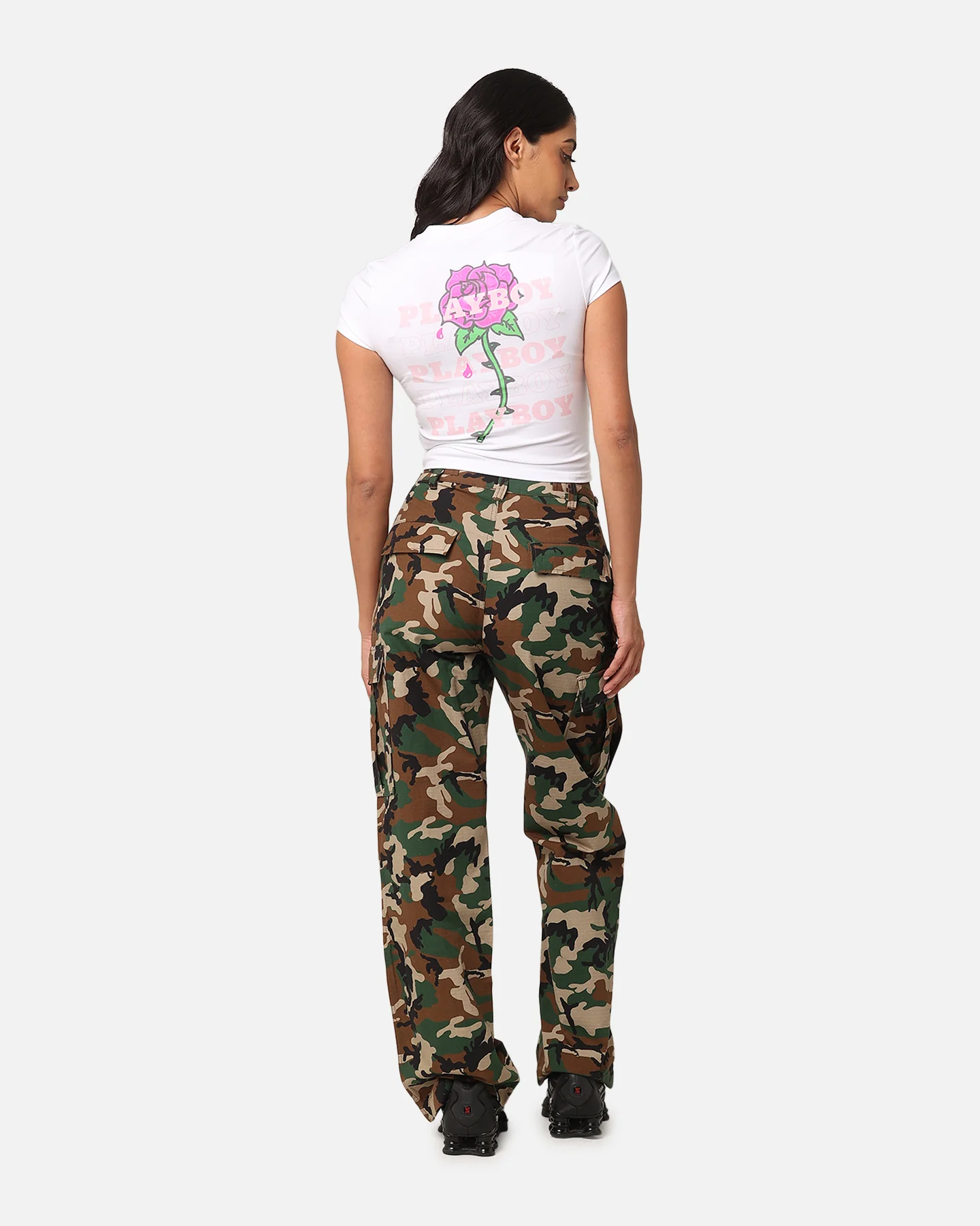 Playboy Women's Rose Stacked Baby T-Shirt White - Image 3