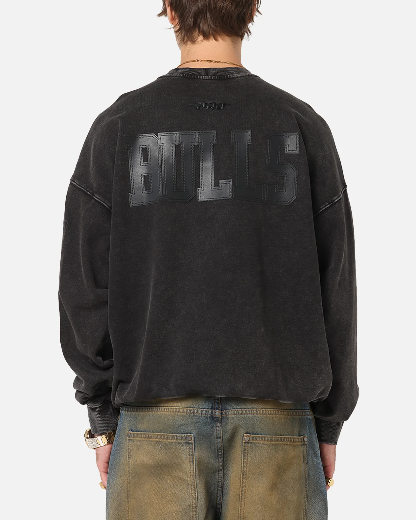 Pro Standard Chicago Bulls 'Wash Vanguard' Fleece Crewneck Washed Black - Image 2