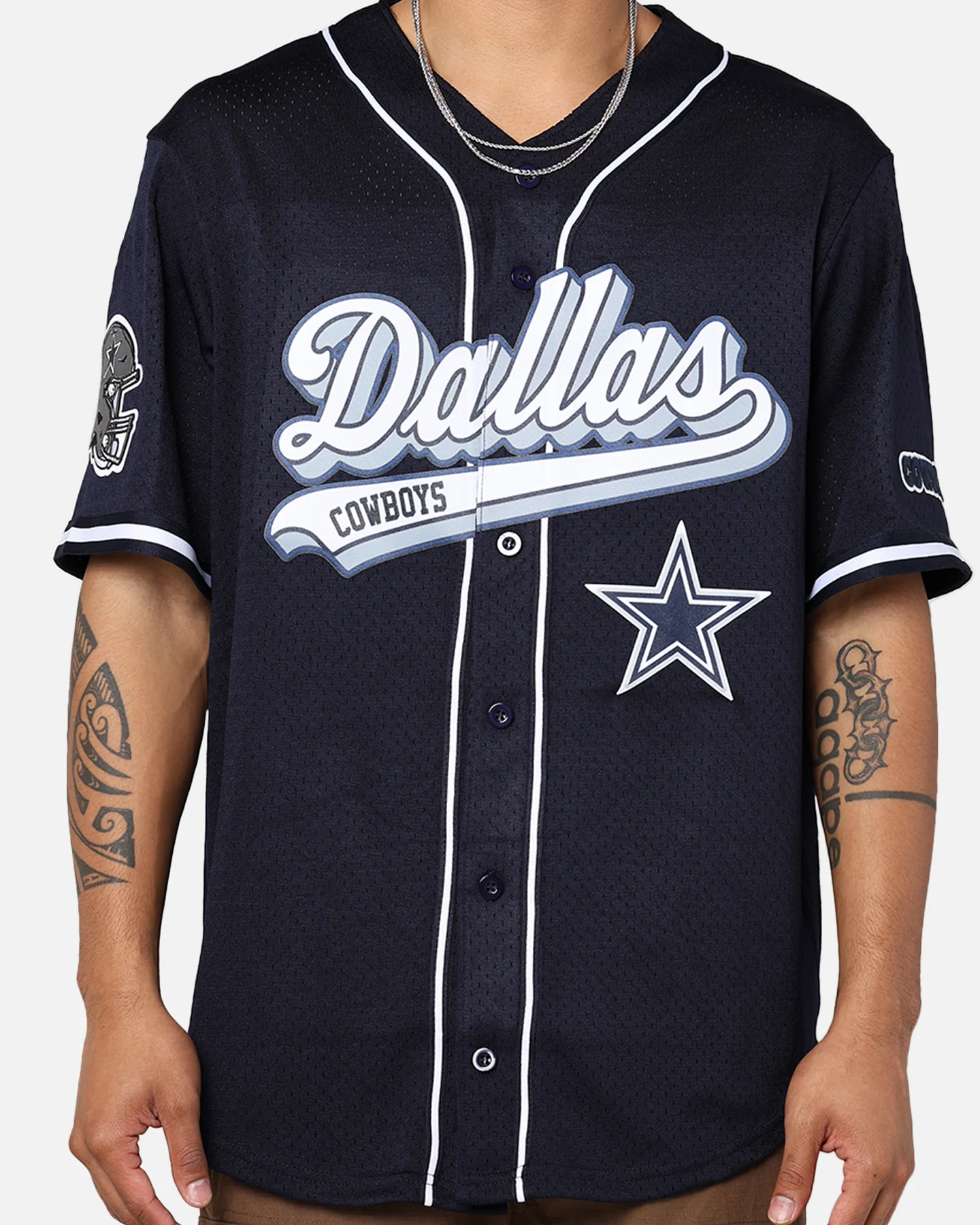 Pro Standard Dallas Cowboys Mesh Button Down Jersey Midnight Navy - Image 4