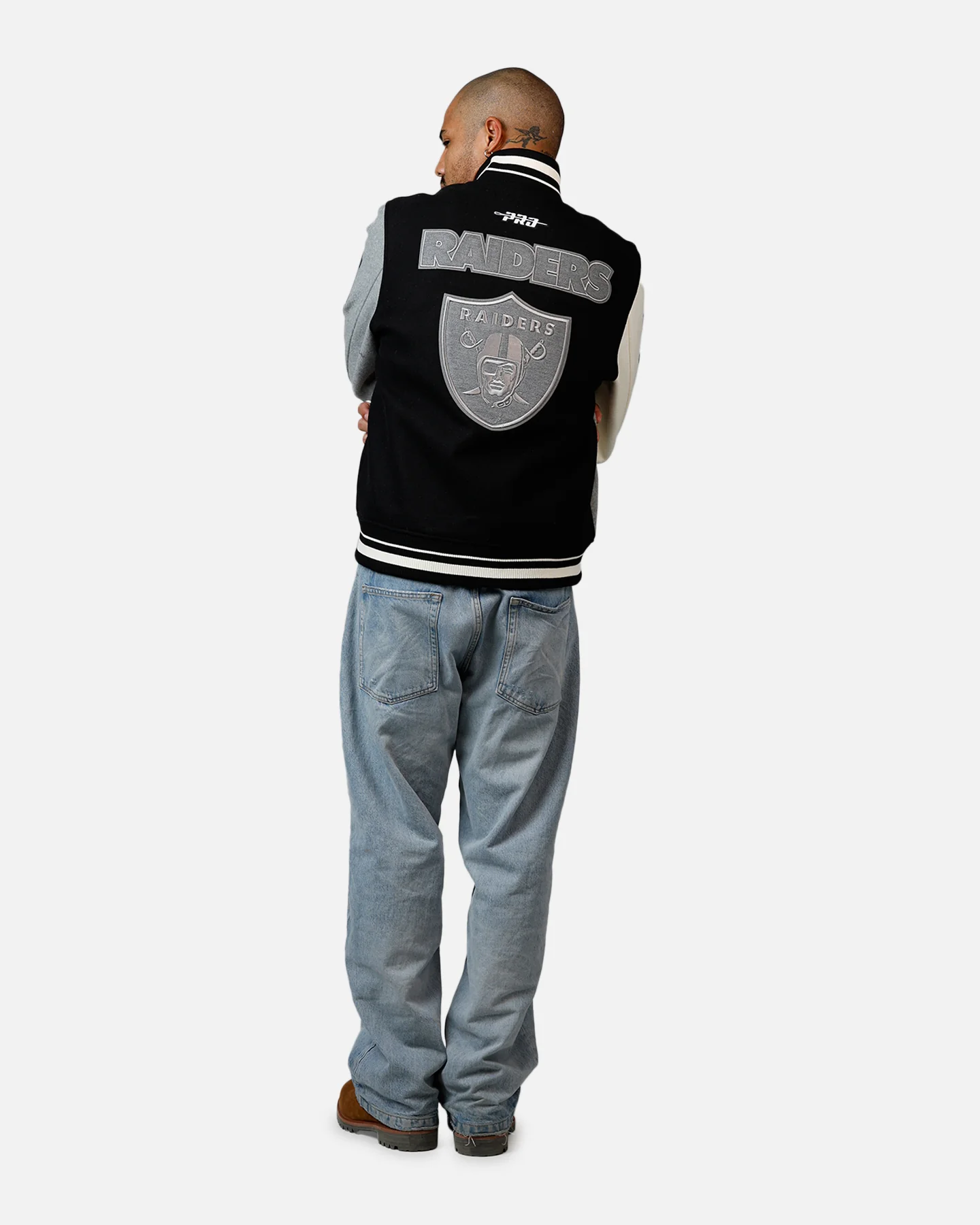 Pro Standard Las Vegas Raiders Reverse French Terry Wool Varsity Jacket Black/Grey - Image 6