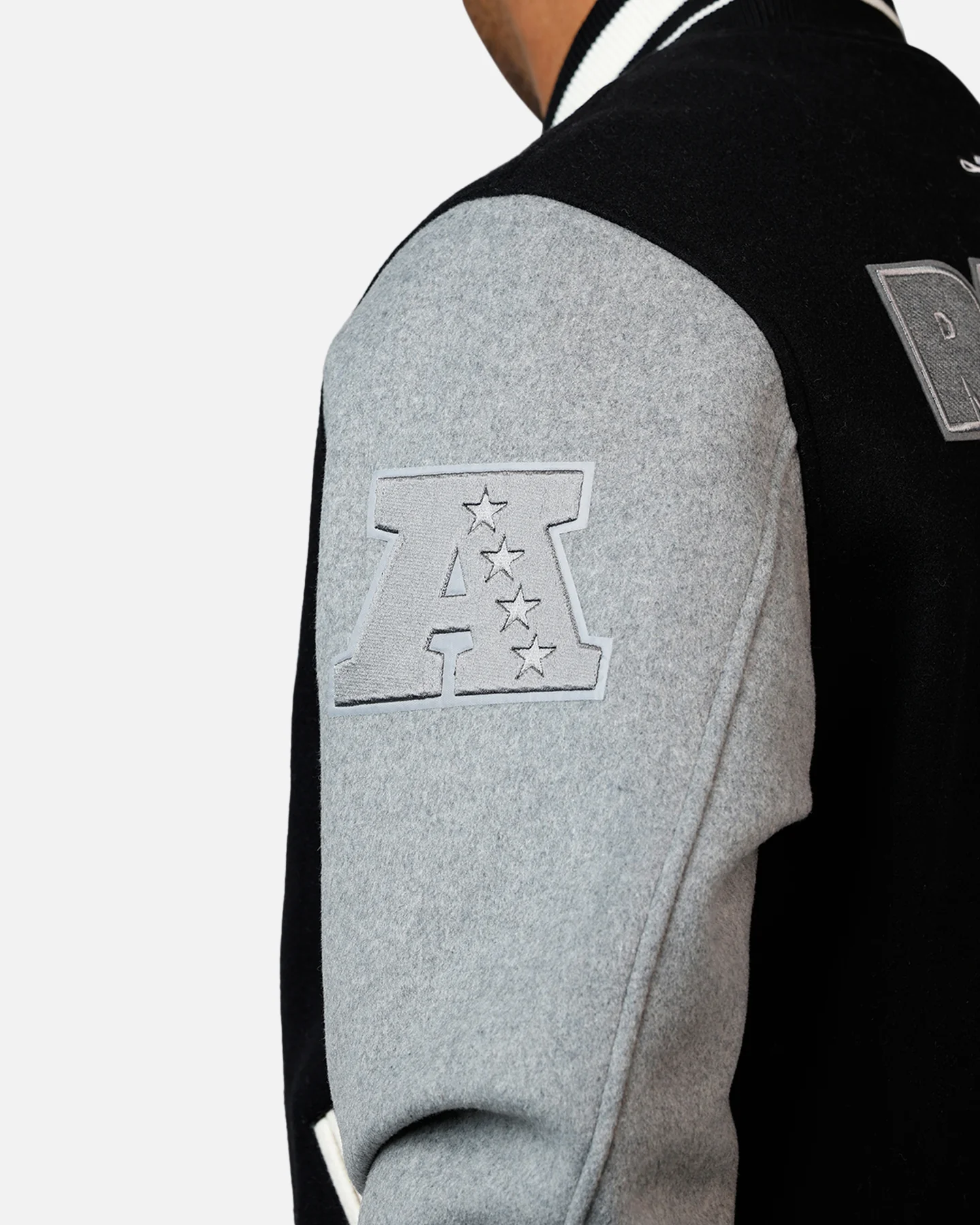 Pro Standard Las Vegas Raiders Reverse French Terry Wool Varsity Jacket Black/Grey - Image 8