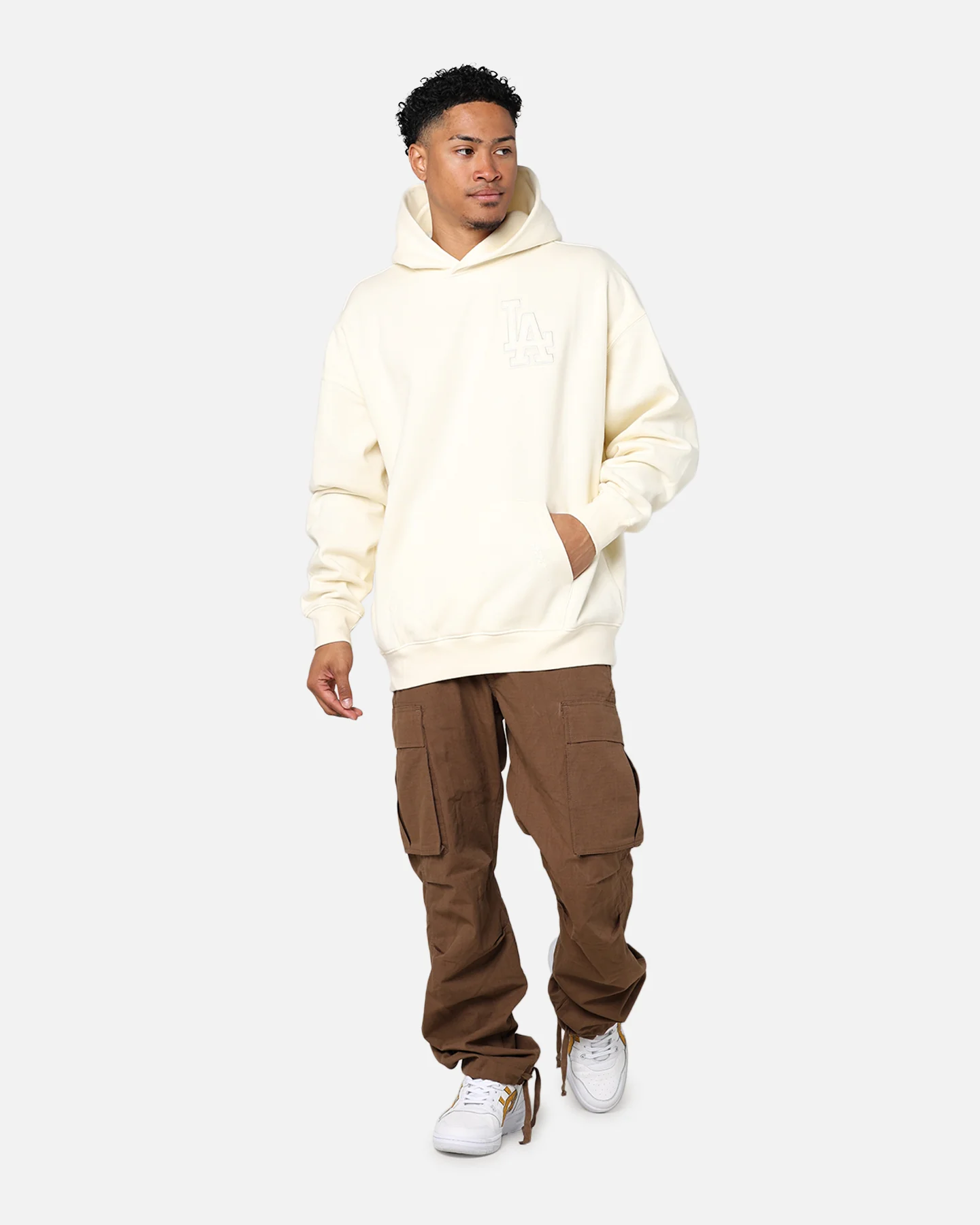Pro Standard Los Angeles Dodgers Drop Shoulder Hoodie Eggshell - Image 6
