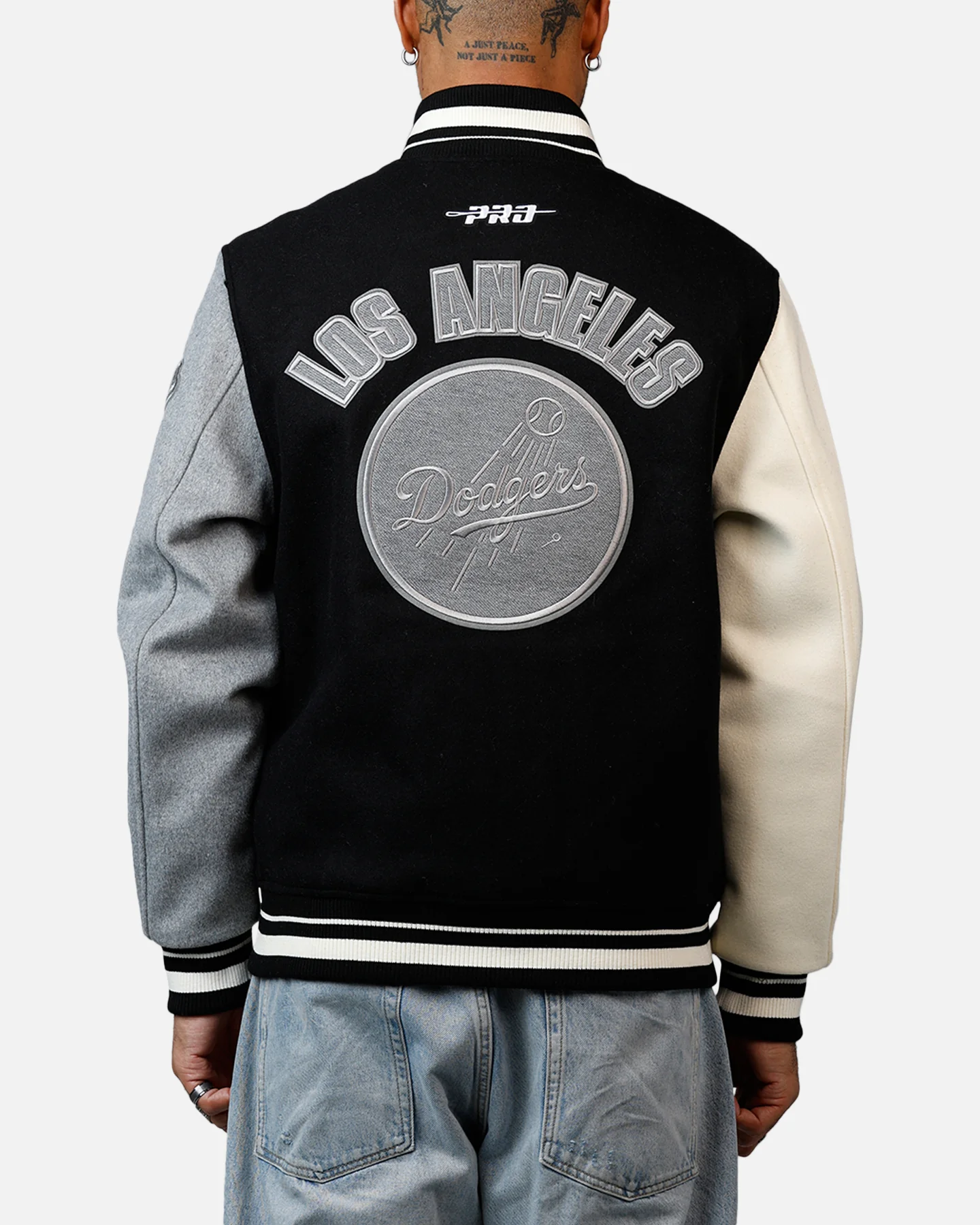 Pro Standard Los Angeles Dodgers Reverse French Terry Wool Varsity Jacket Black/Grey - Image 2