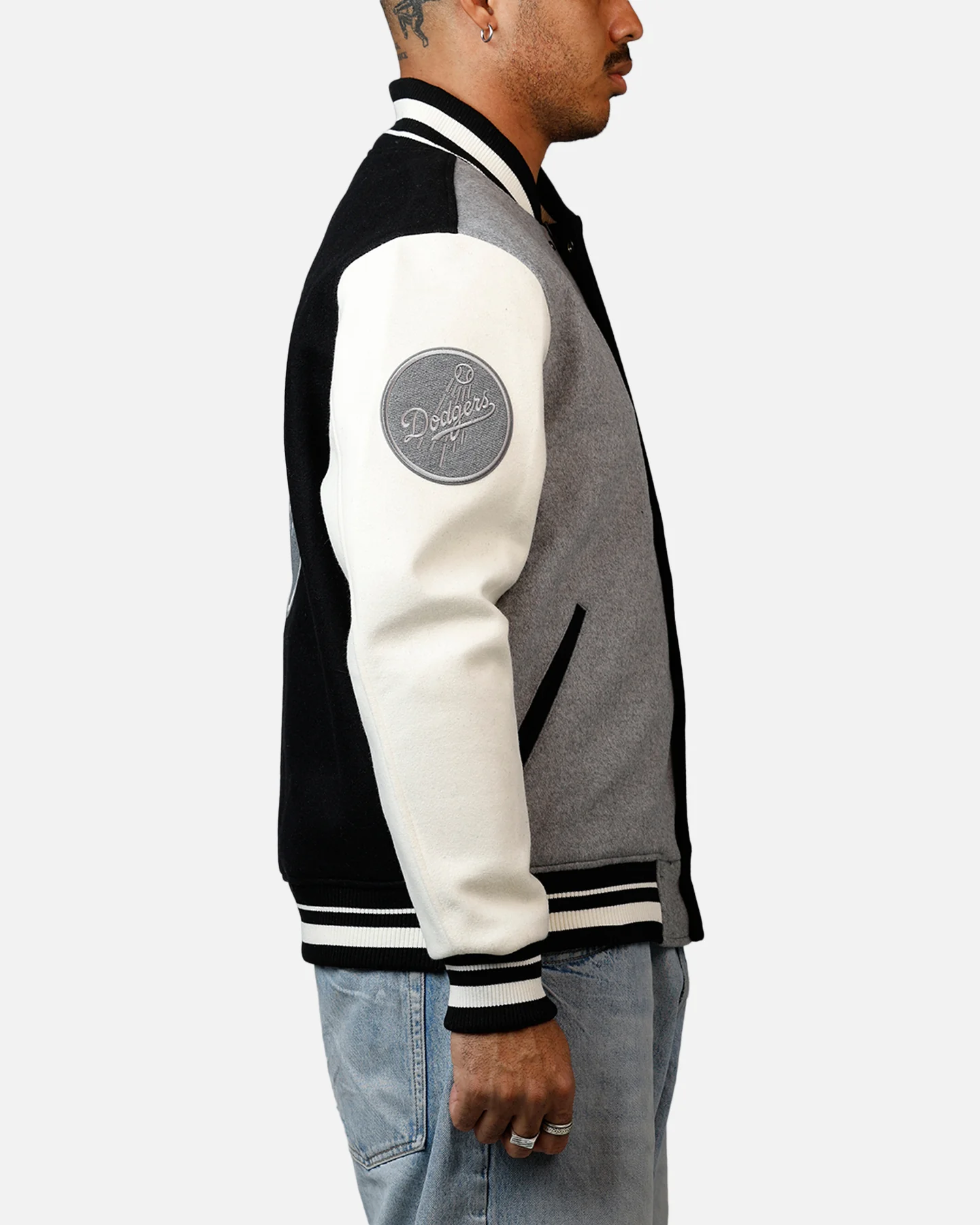 Pro Standard Los Angeles Dodgers Reverse French Terry Wool Varsity Jacket Black/Grey - Image 4