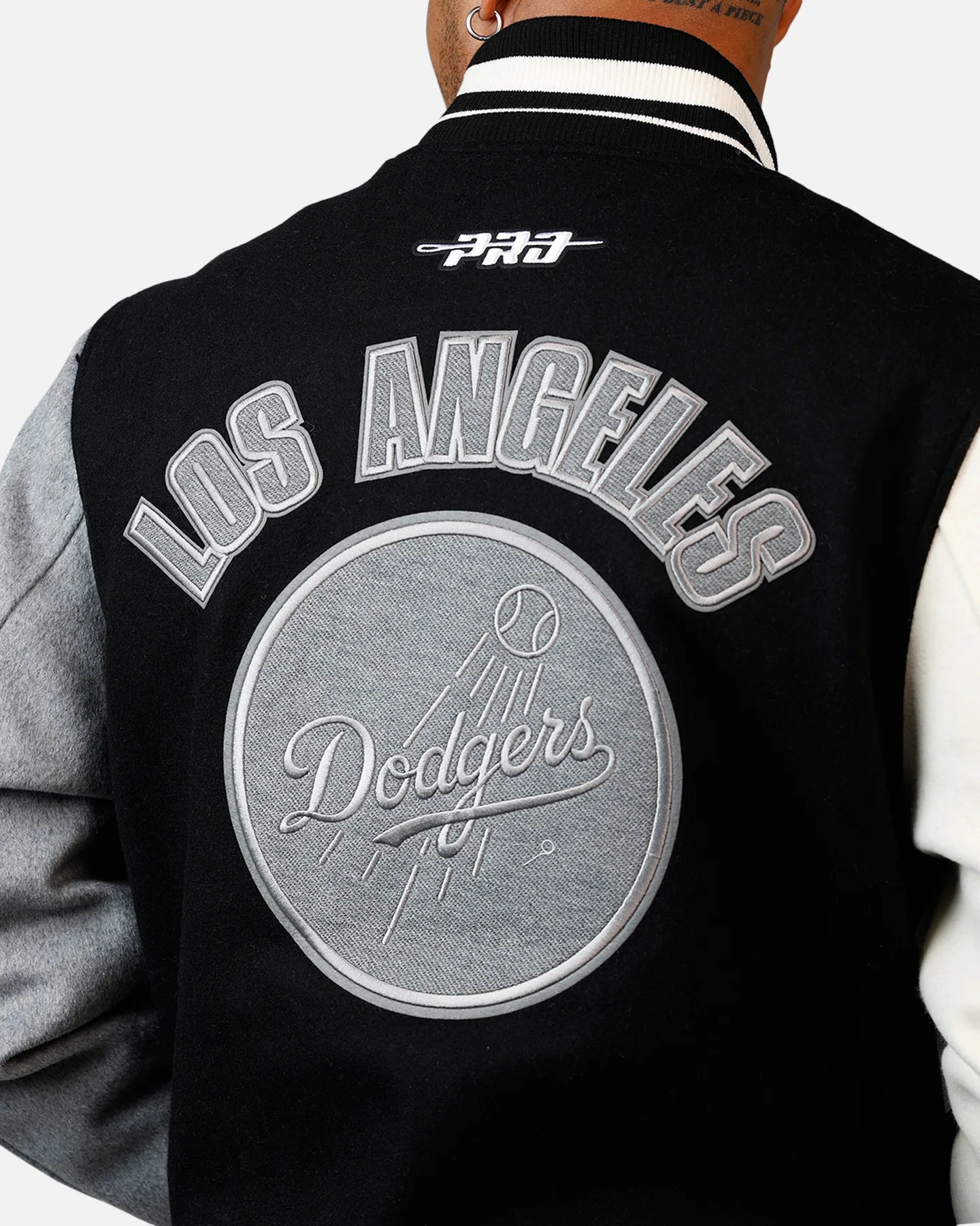 Pro Standard Los Angeles Dodgers Reverse French Terry Wool Varsity Jacket Black/Grey - Image 9