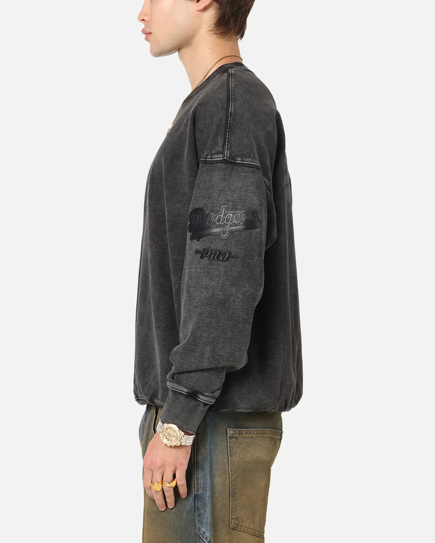 Pro Standard Los Angeles Dodgers 'Wash Vanguard' Fleece Crewneck Washed Black - Image 6