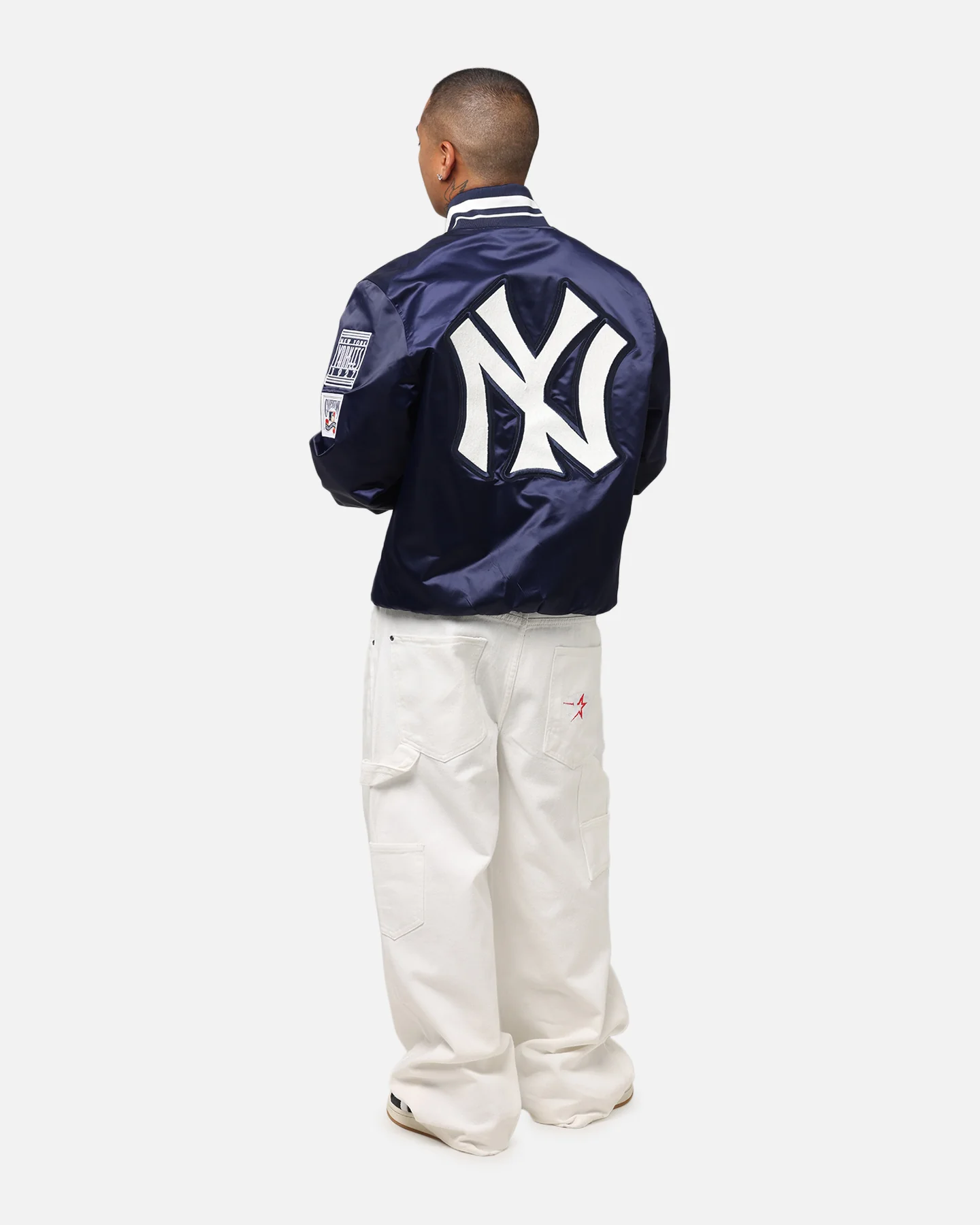 Pro Standard New York Yankees Classic Satin Jacket Midnight Navy - Image 4