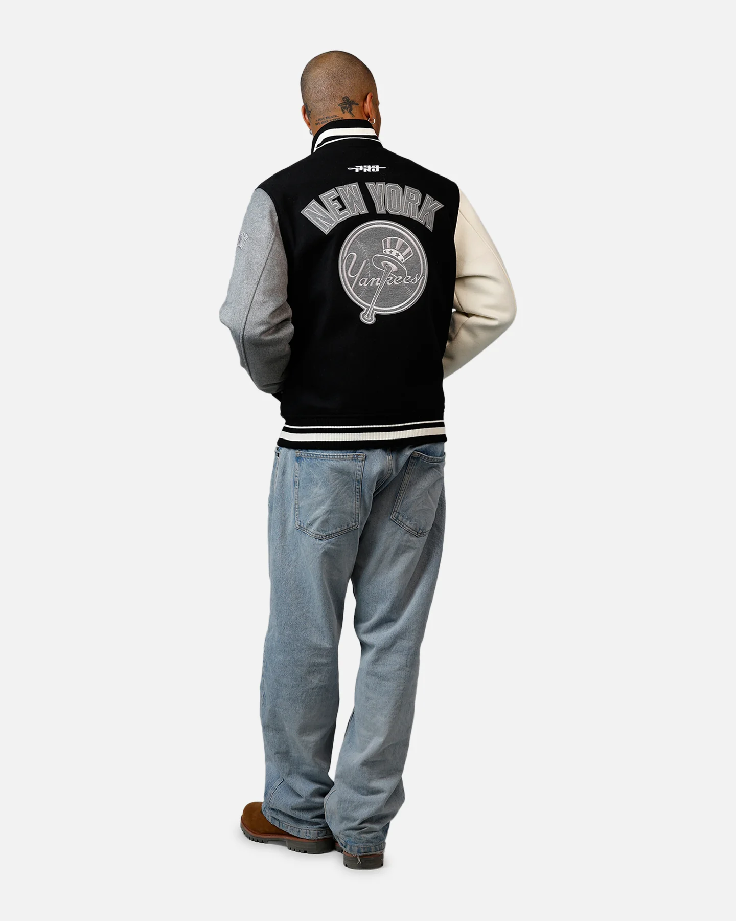 Pro Standard New York Yankees Reverse French Terry Wool Varsity Jacket Black/Grey - Image 6