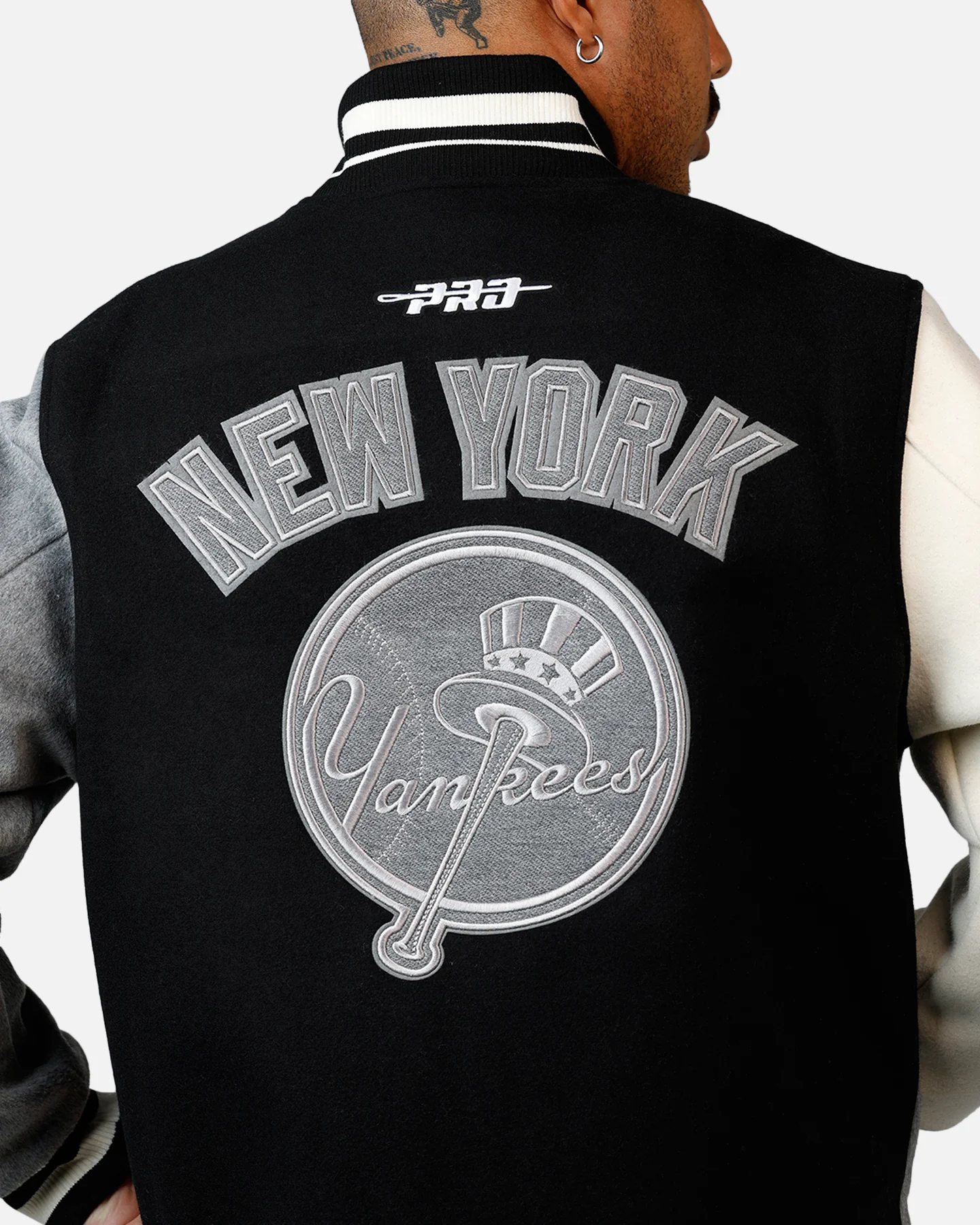 Pro Standard New York Yankees Reverse French Terry Wool Varsity Jacket Black/Grey - Image 9