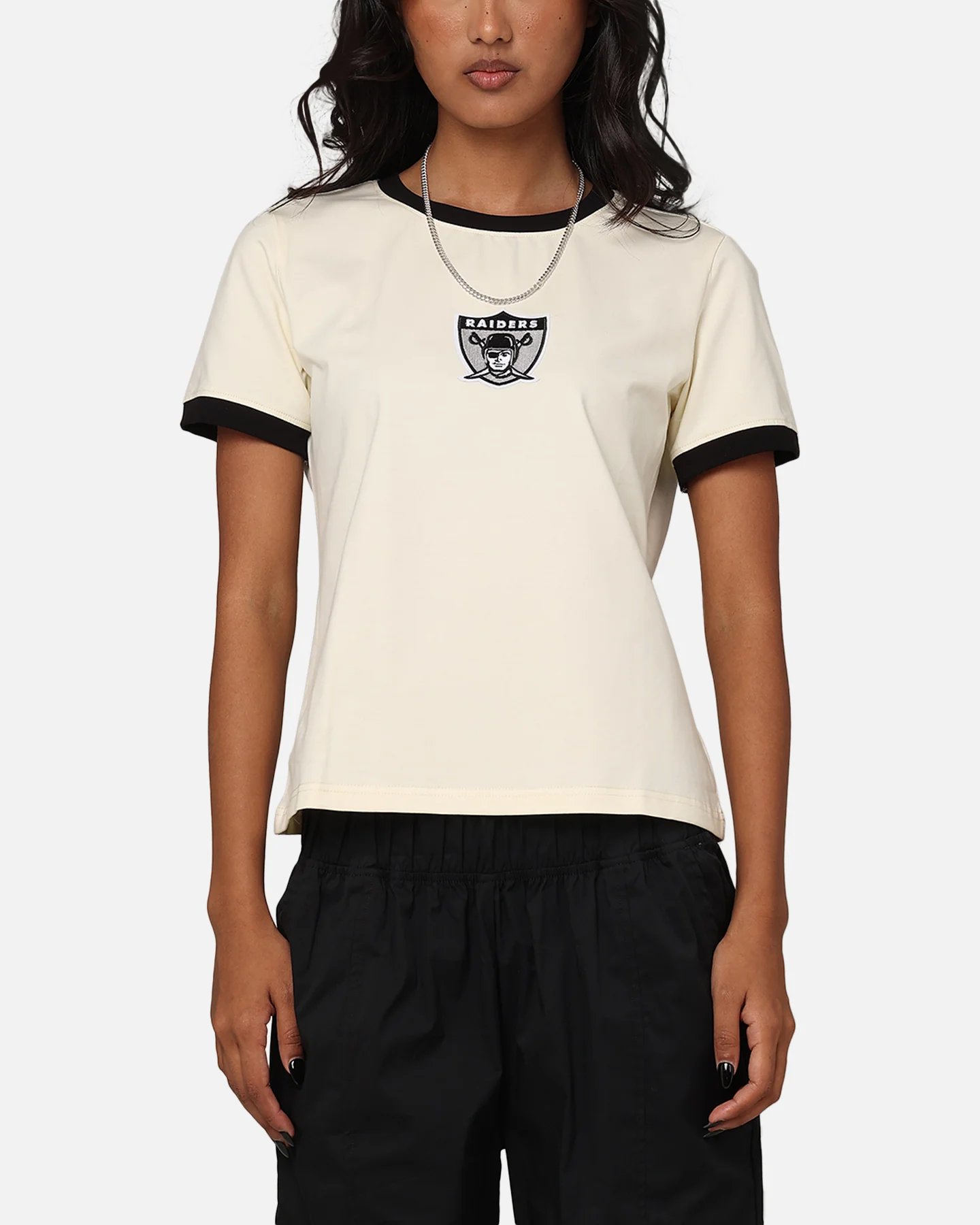 Pro Standard Women's Las Vegas Raiders SJ Ringer T-Shirt Eggshell/Black