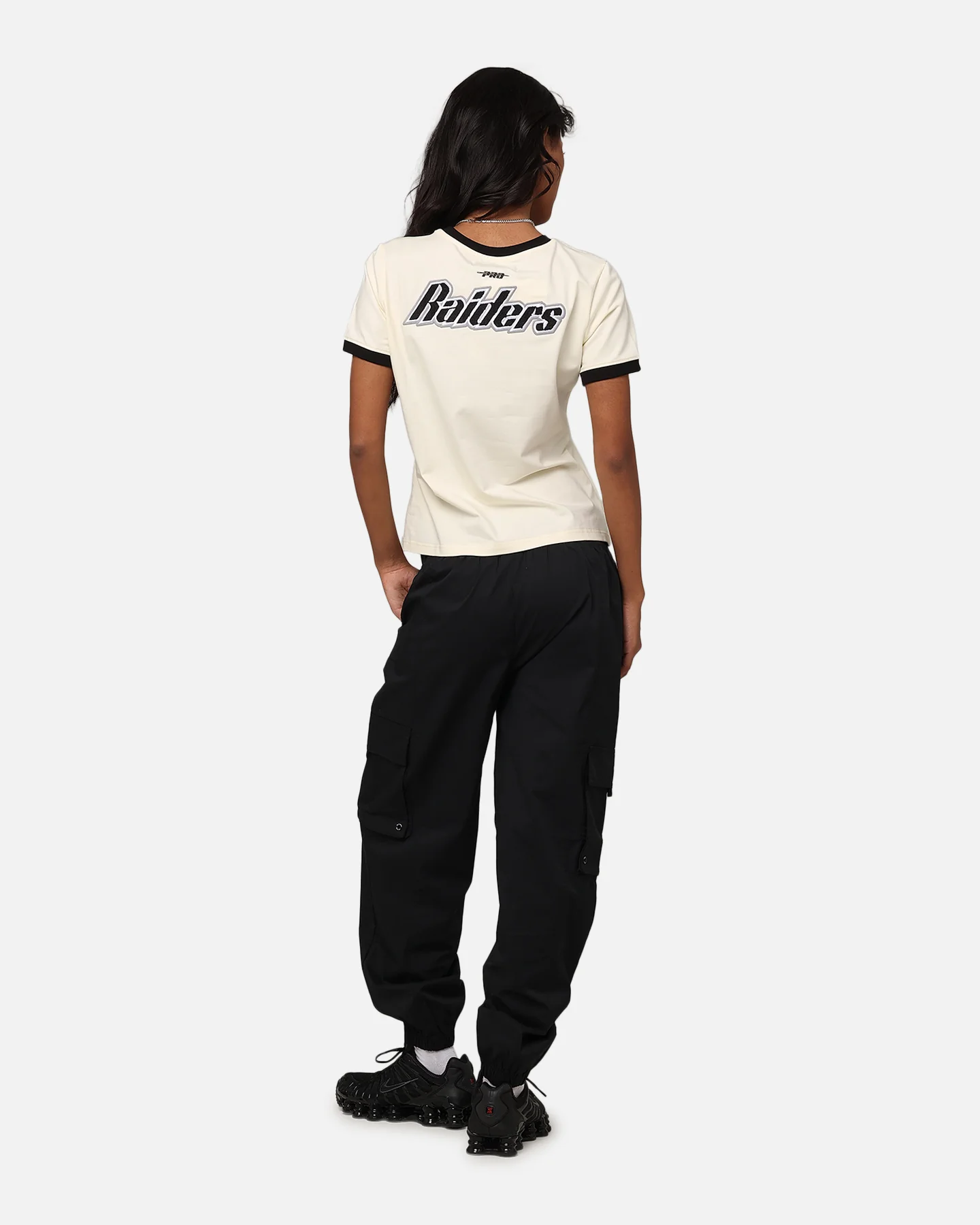 Pro Standard Women's Las Vegas Raiders SJ Ringer T-Shirt Eggshell/Black - Image 4