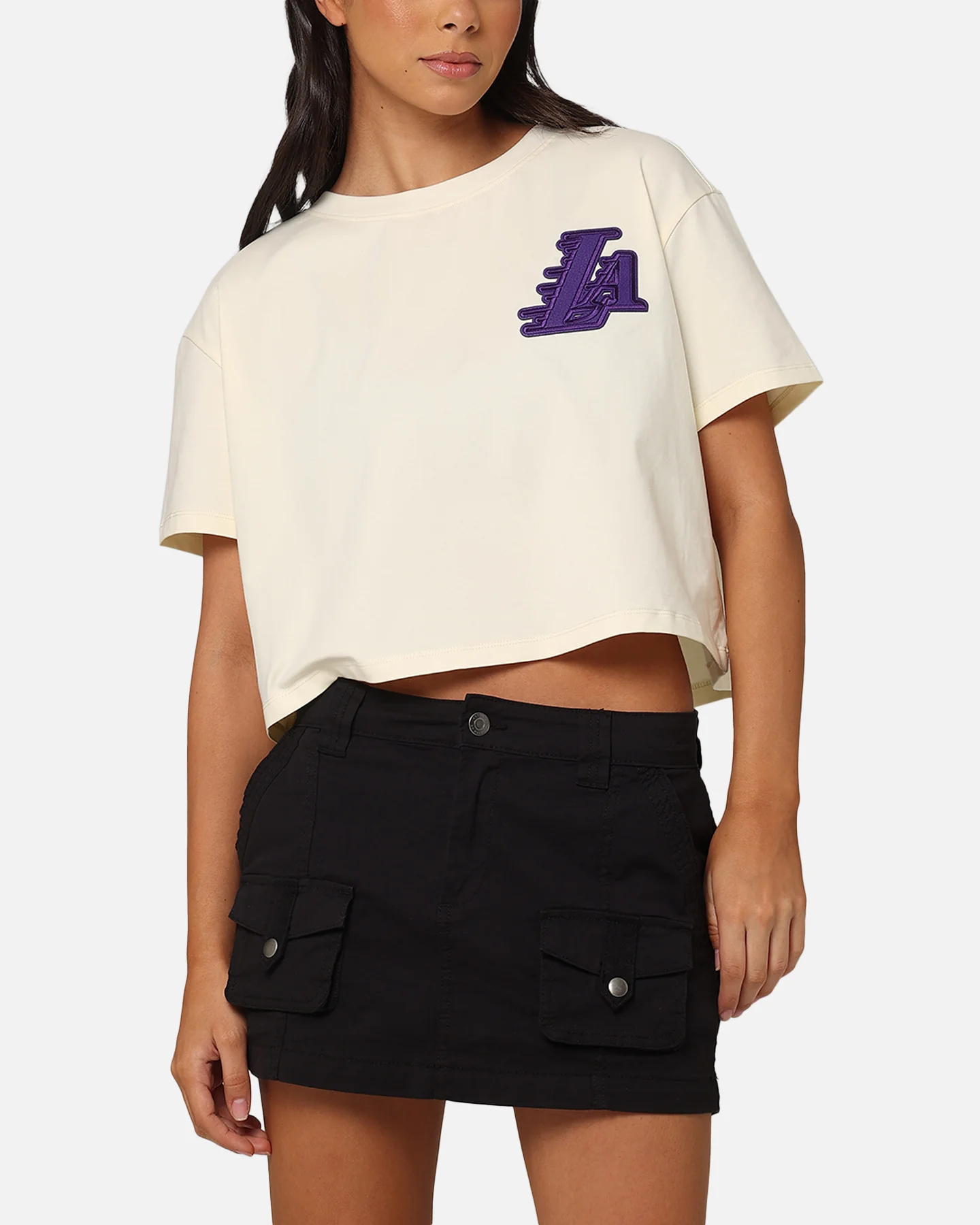 Pro Standard Women's Los Angeles Lakers Triple Tonal Cropped Boxy T-Shirt Eggshell - Image 2