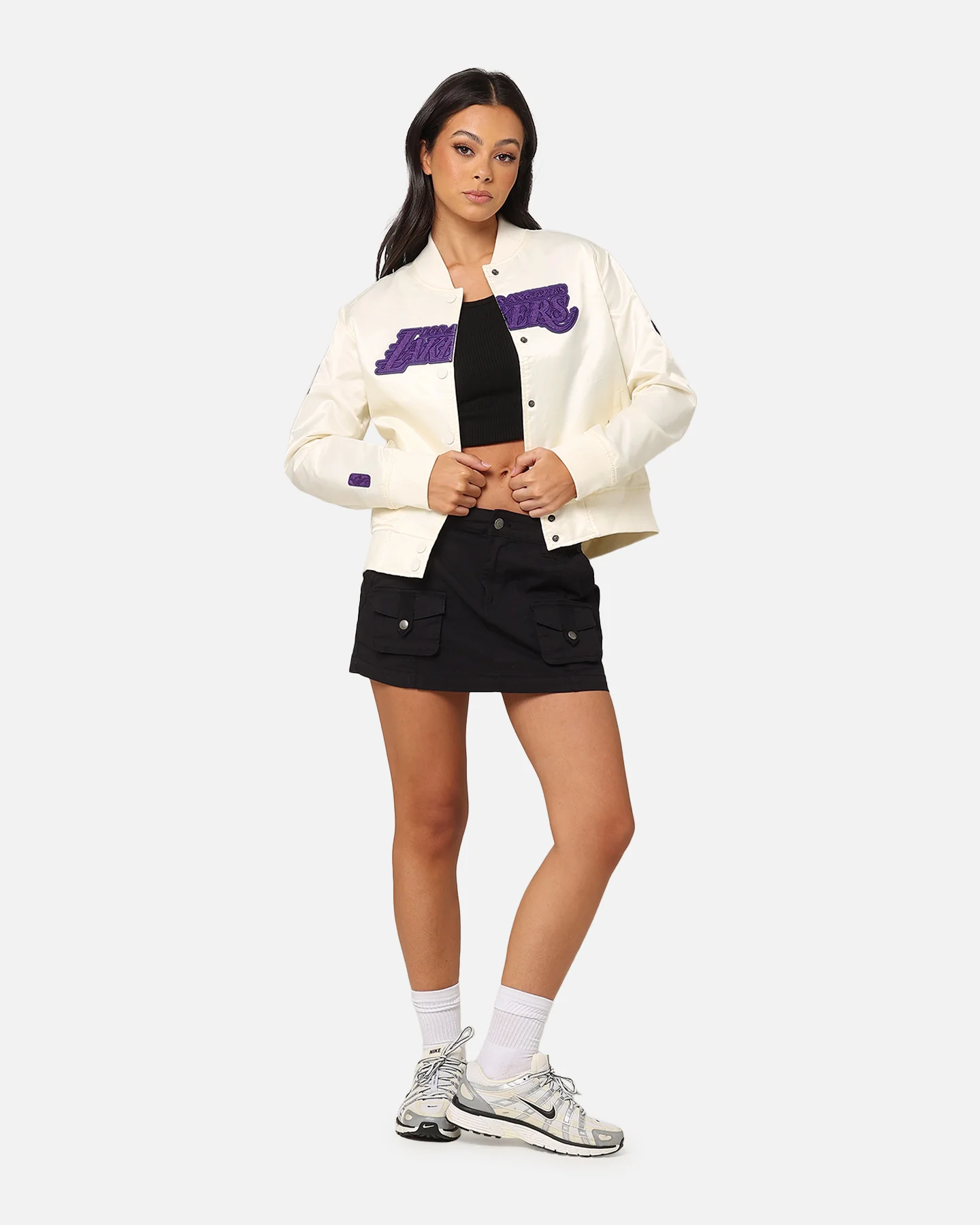 Pro Standard Women's Los Angeles Lakers Triple Tonal Satin Jacket Eggshell - Image 3