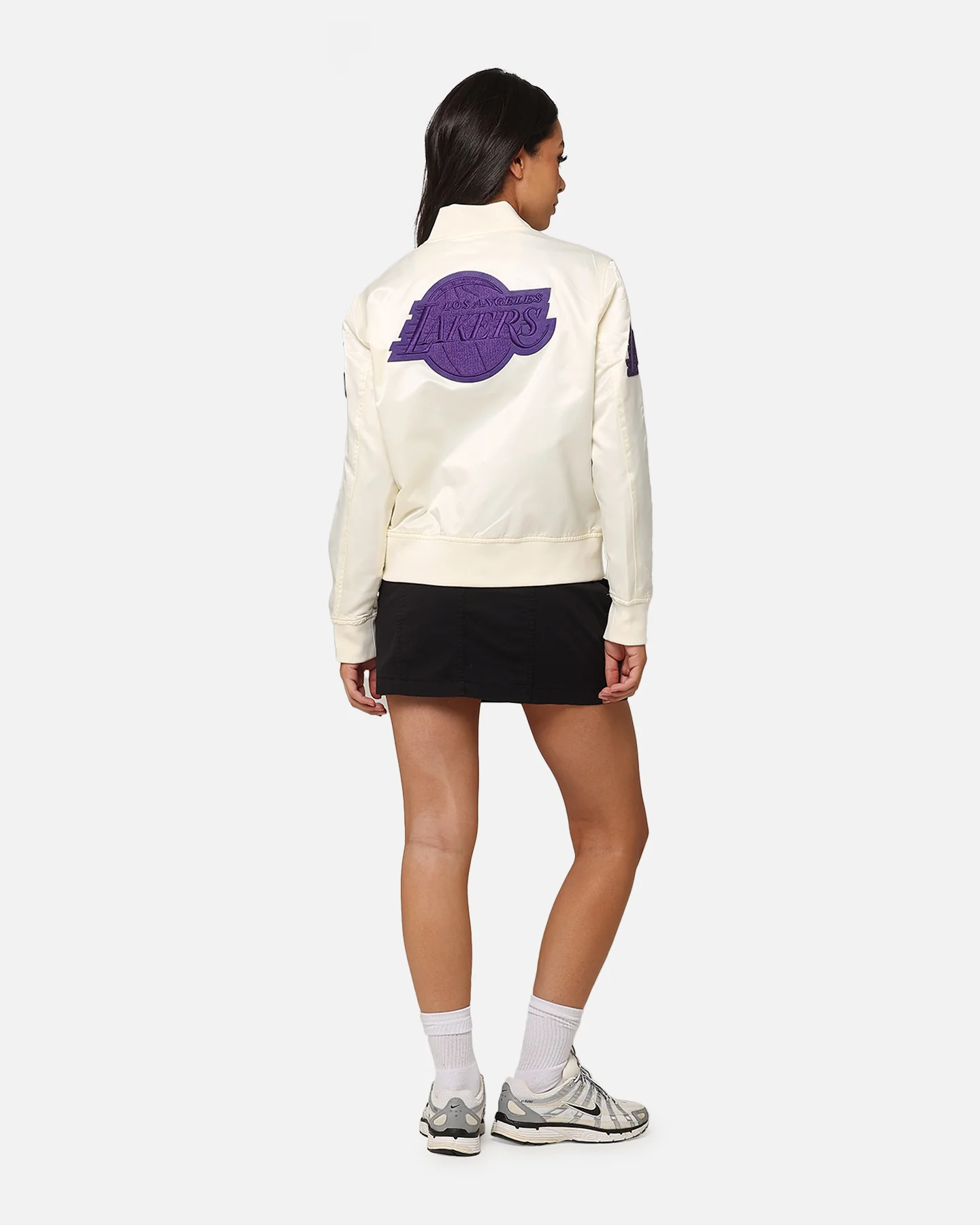 Pro Standard Women's Los Angeles Lakers Triple Tonal Satin Jacket Eggshell - Image 4