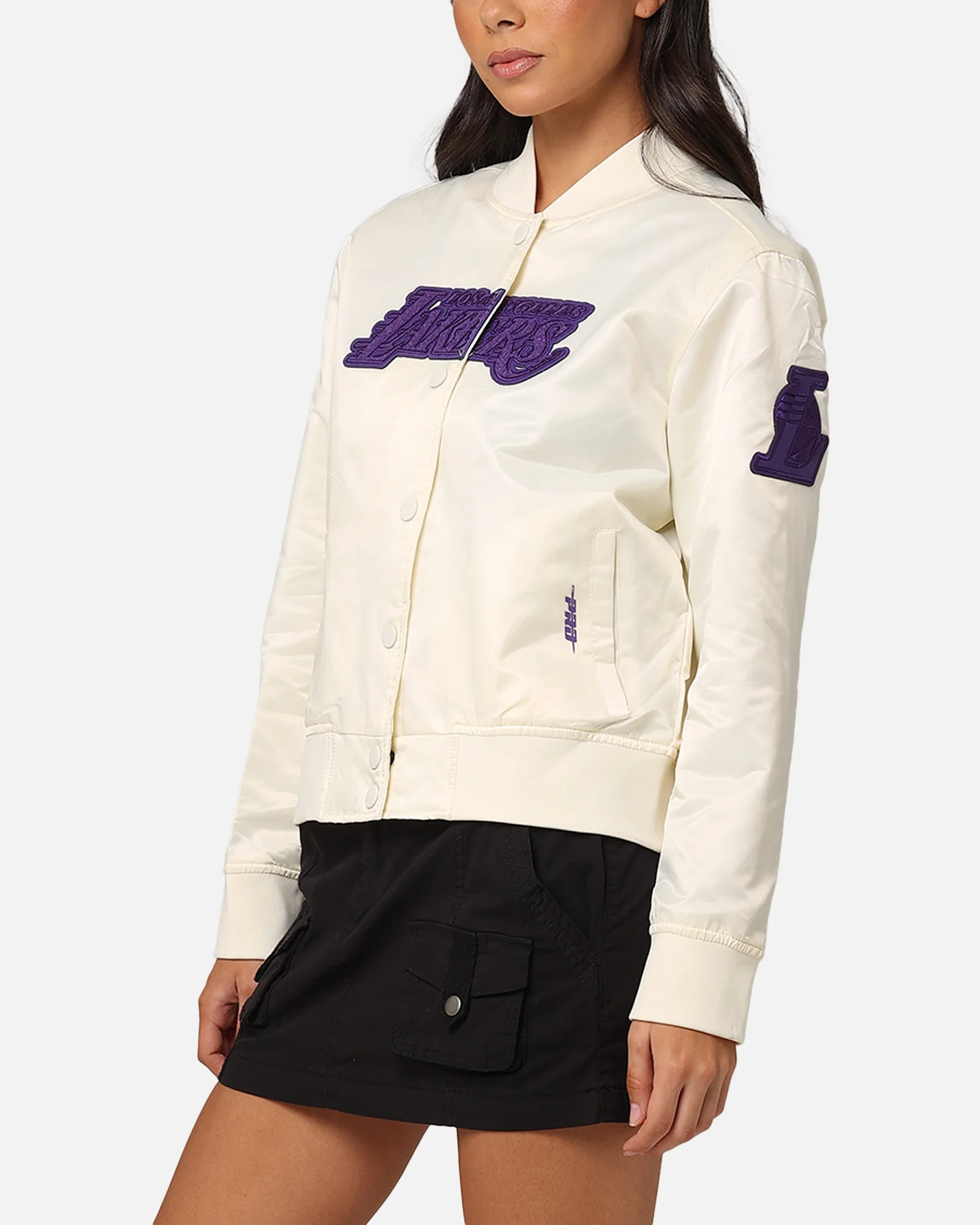 Pro Standard Women's Los Angeles Lakers Triple Tonal Satin Jacket Eggshell - Image 6