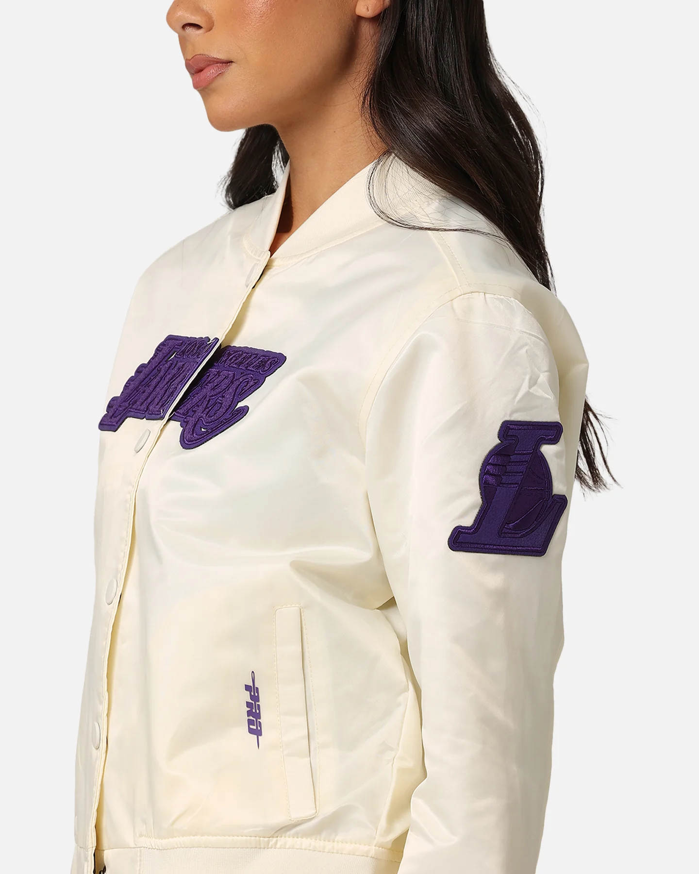 Pro Standard Women's Los Angeles Lakers Triple Tonal Satin Jacket Eggshell - Image 7