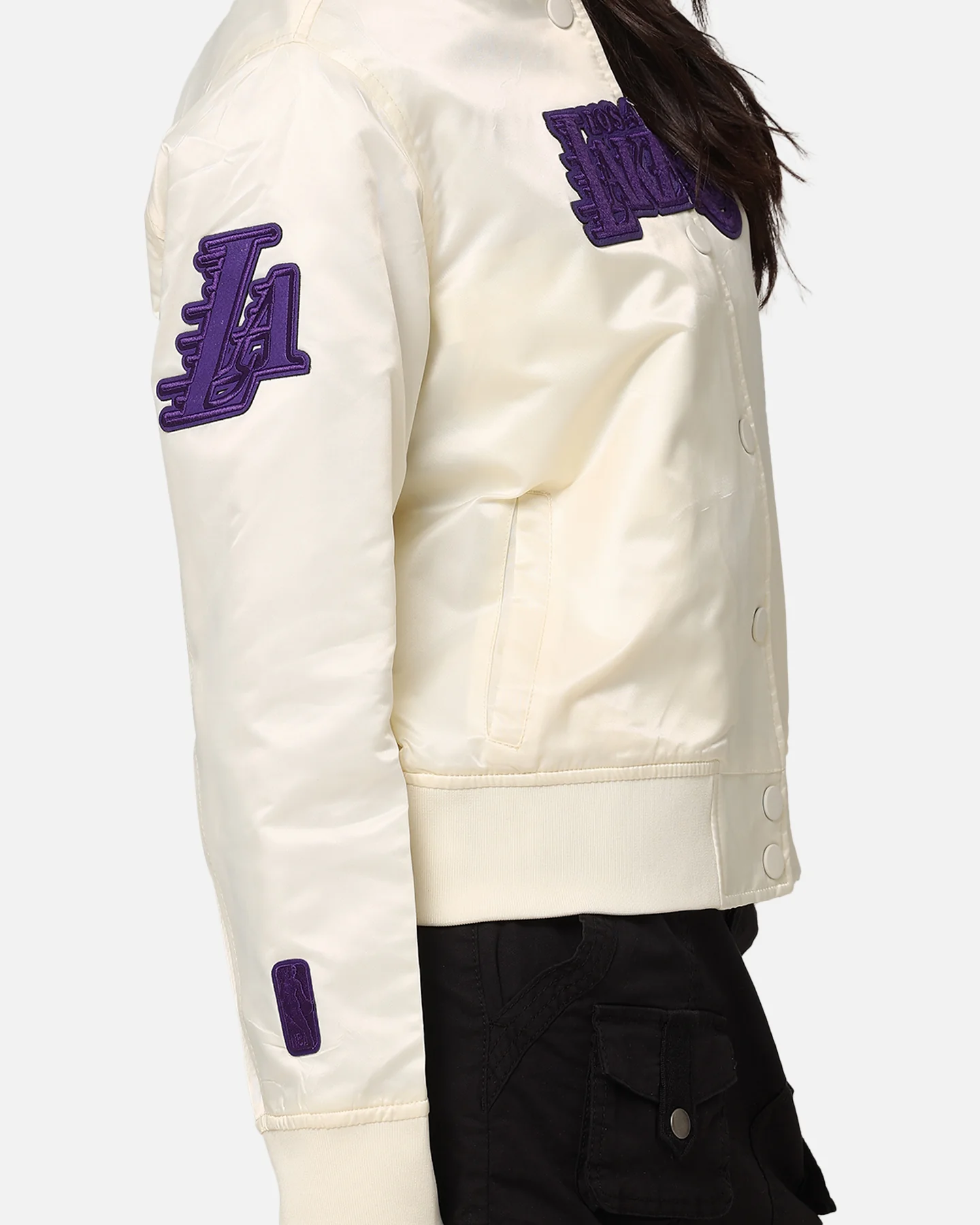 Pro Standard Women's Los Angeles Lakers Triple Tonal Satin Jacket Eggshell - Image 9