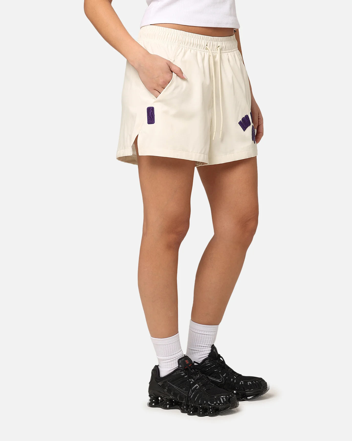 Pro Standard Women's Los Angeles Lakers Triple Tonal Woven Shorts Eggshell - Image 5