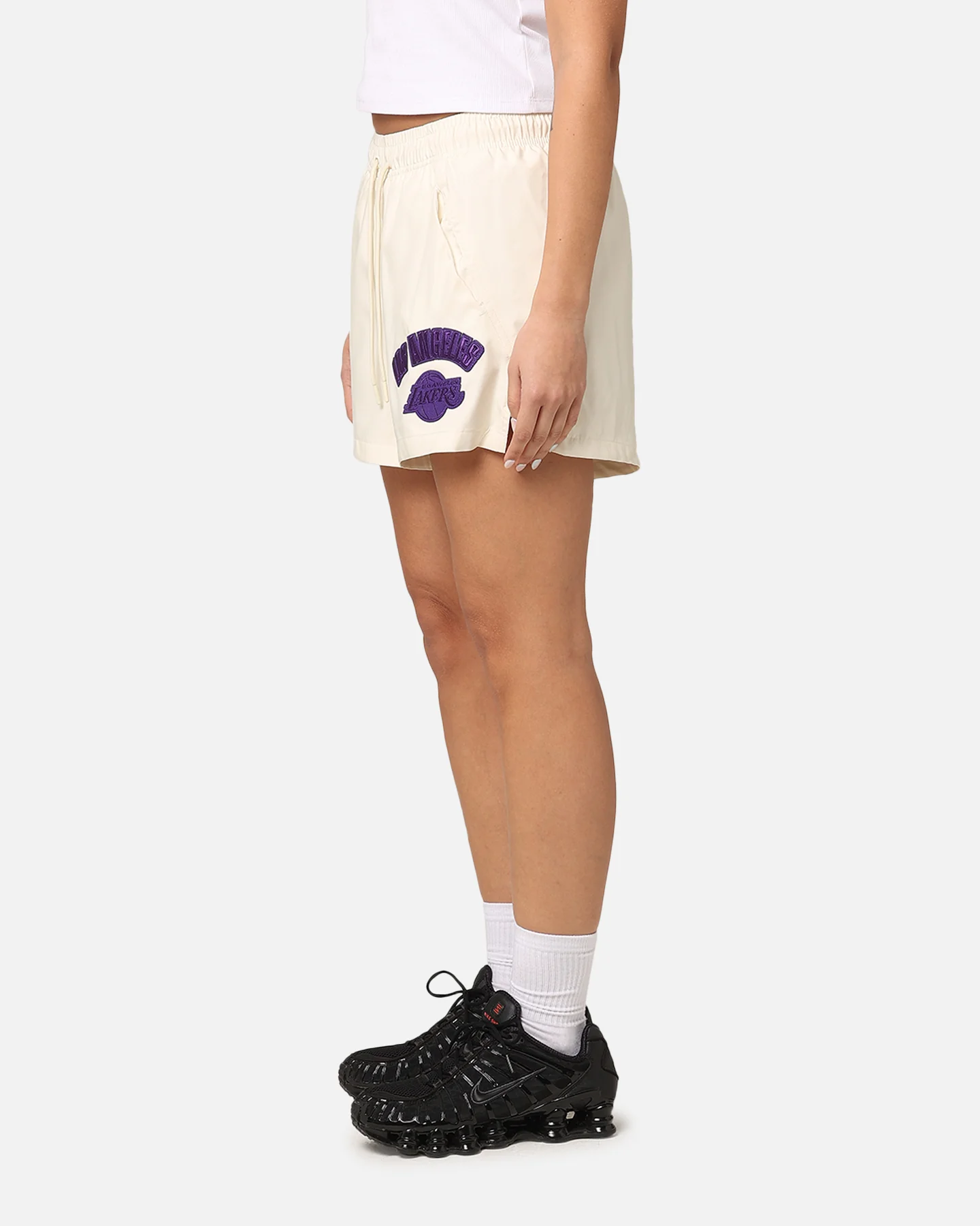 Pro Standard Women's Los Angeles Lakers Triple Tonal Woven Shorts Eggshell - Image 6