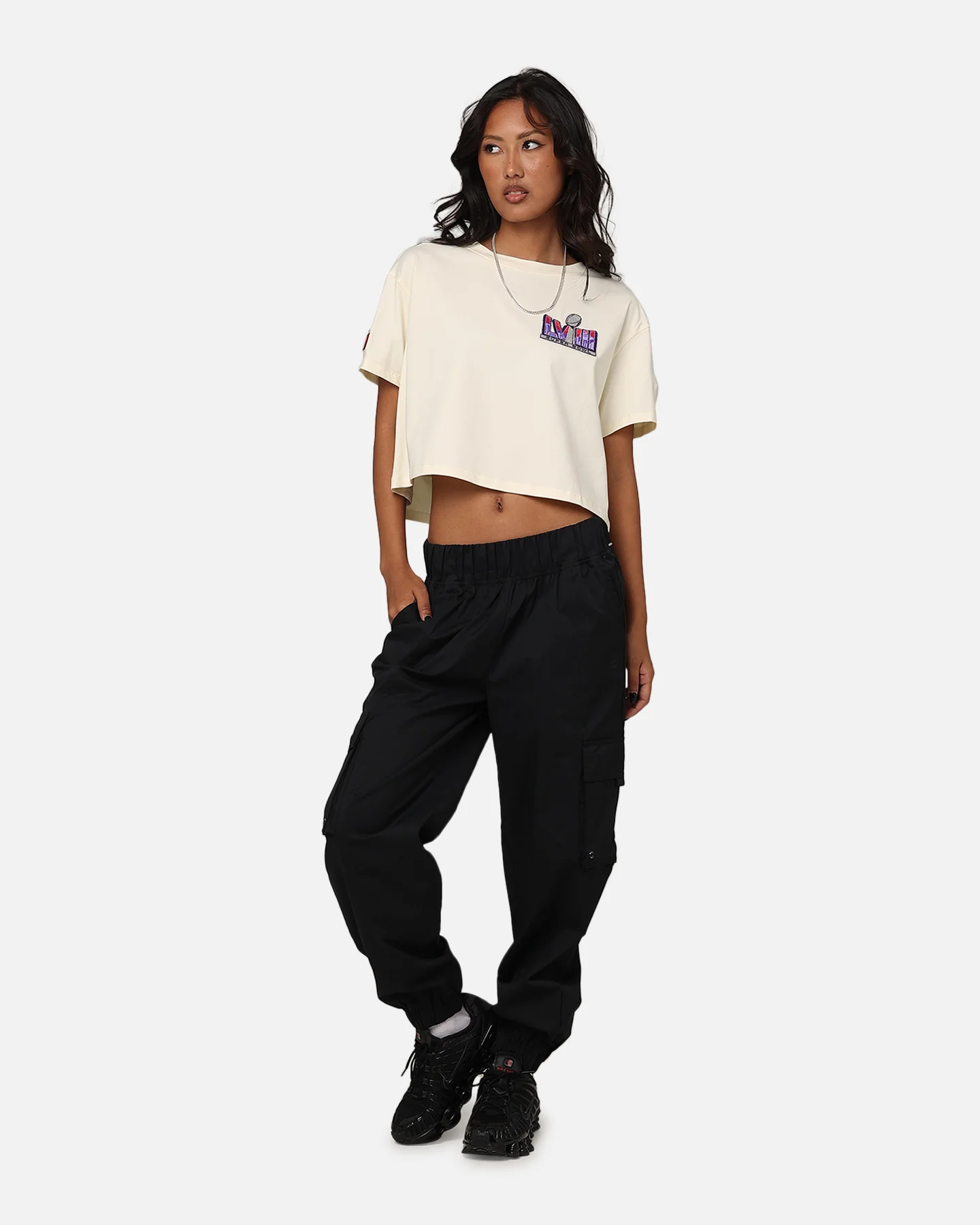 Pro Standard Women's NFL Las Vegas Super Bowl LVIII Croppec Boxy T-Shirt Eggshell - Image 4