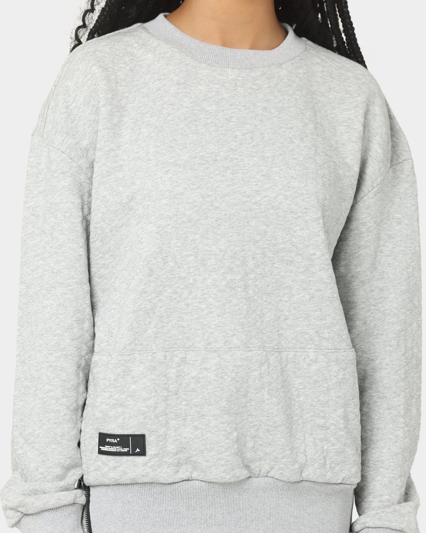 PYRA Women's Quilt Crew Sweater Grey Marle - Image 3