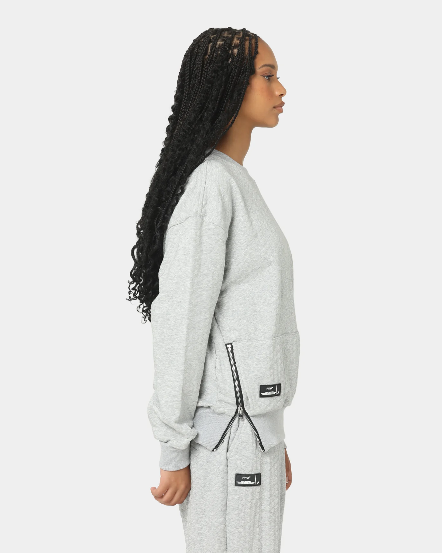 PYRA Women's Quilt Crew Sweater Grey Marle - Image 5