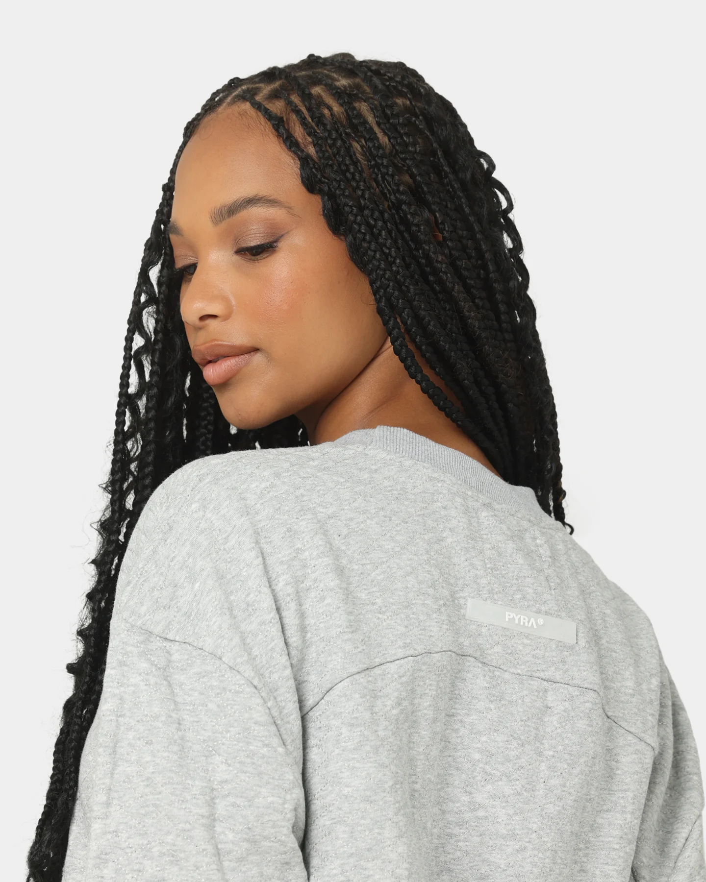 PYRA Women's Quilt Crew Sweater Grey Marle - Image 8